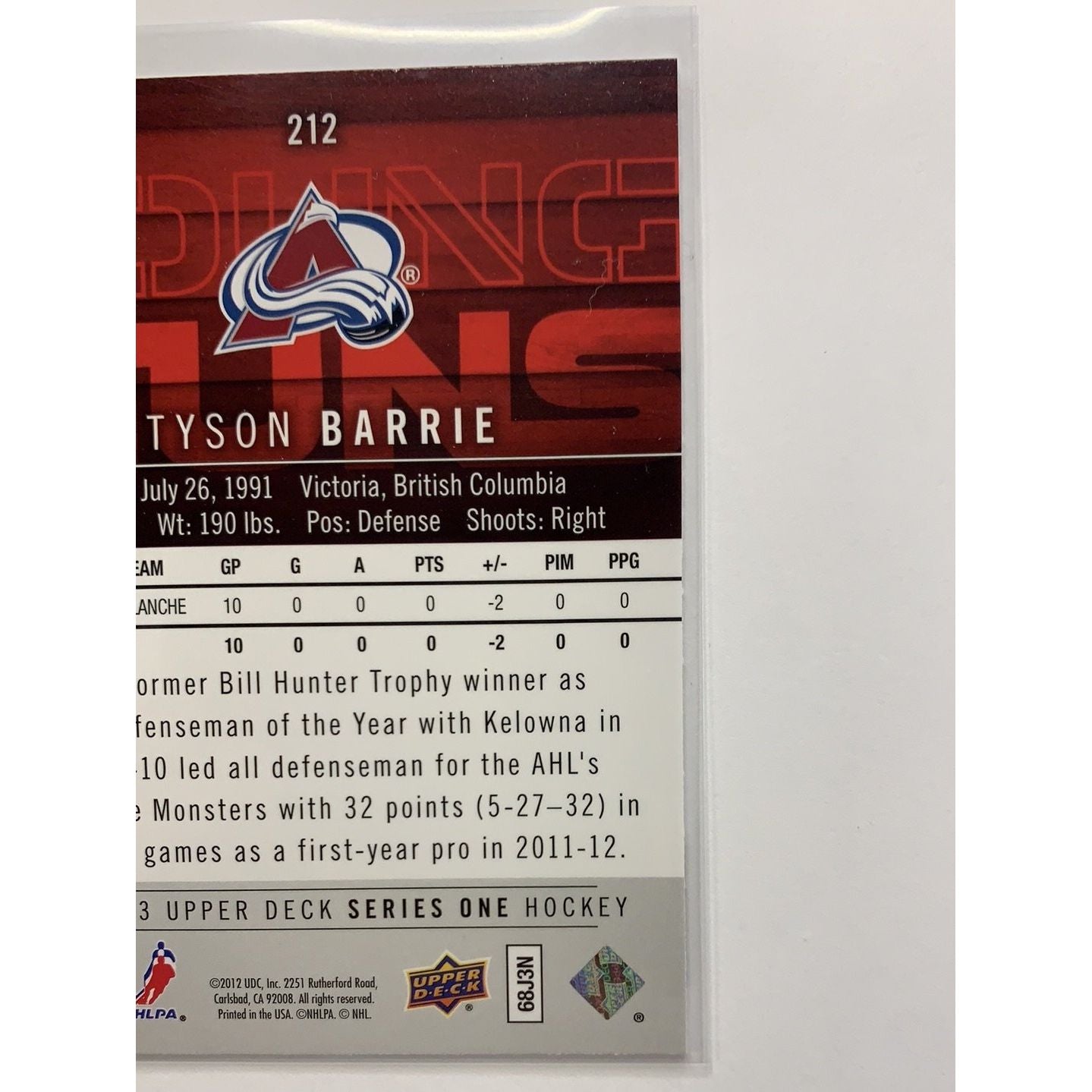 2012-13 Upper Deck Series One Tyson Barrie Young Guns Local Legends Cards & Collectibles