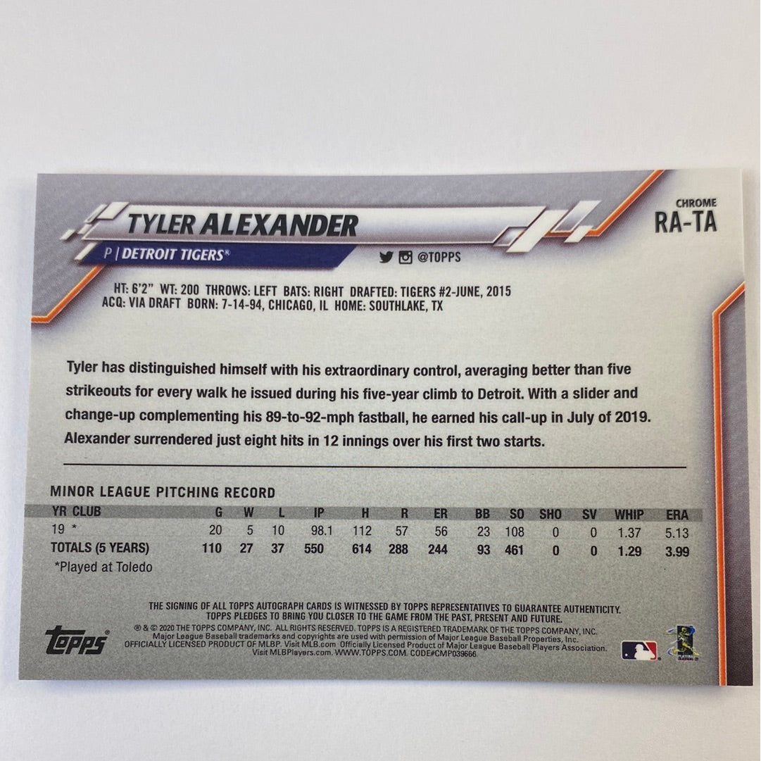 2020 Topps Chrome Tyler Alexander RC Auto | Local Legends Cards & Collectibles