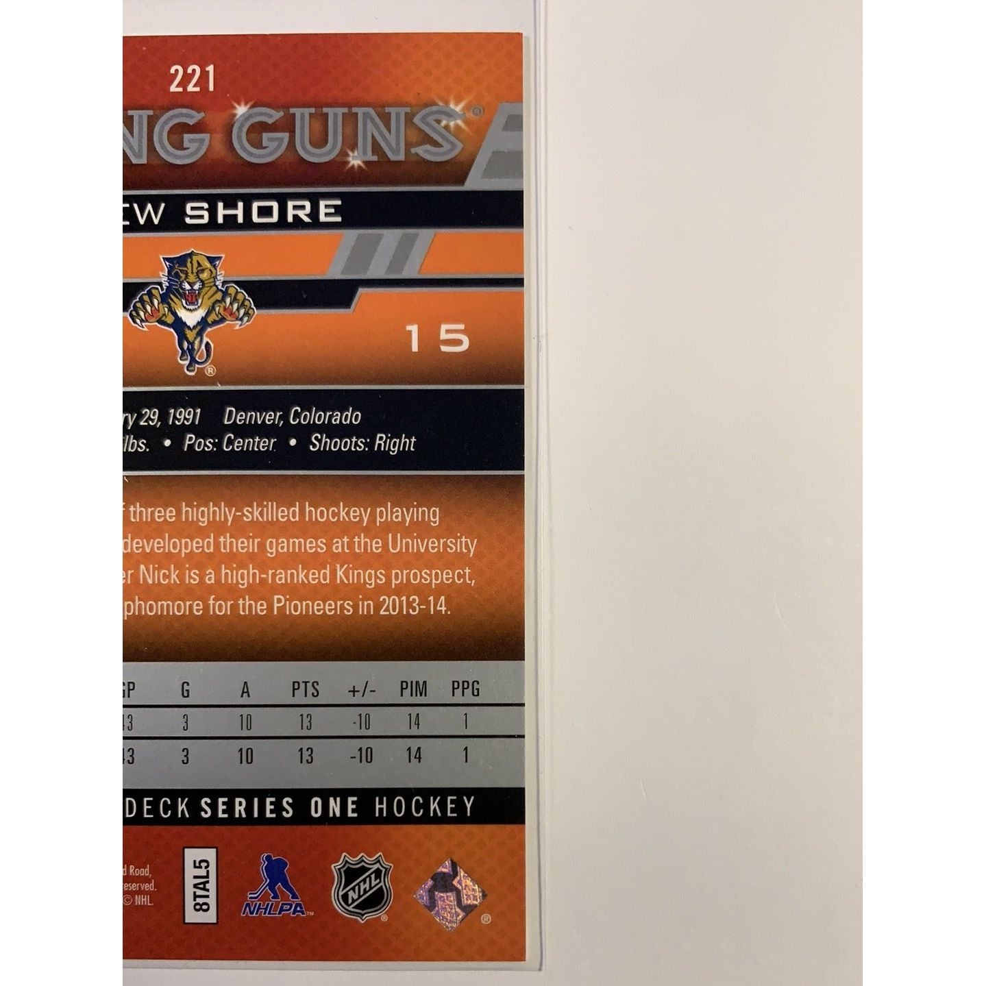 2013-14 Upper Deck Series 1 Drew Shore Young Guns | Local Legends Cards & Collectibles