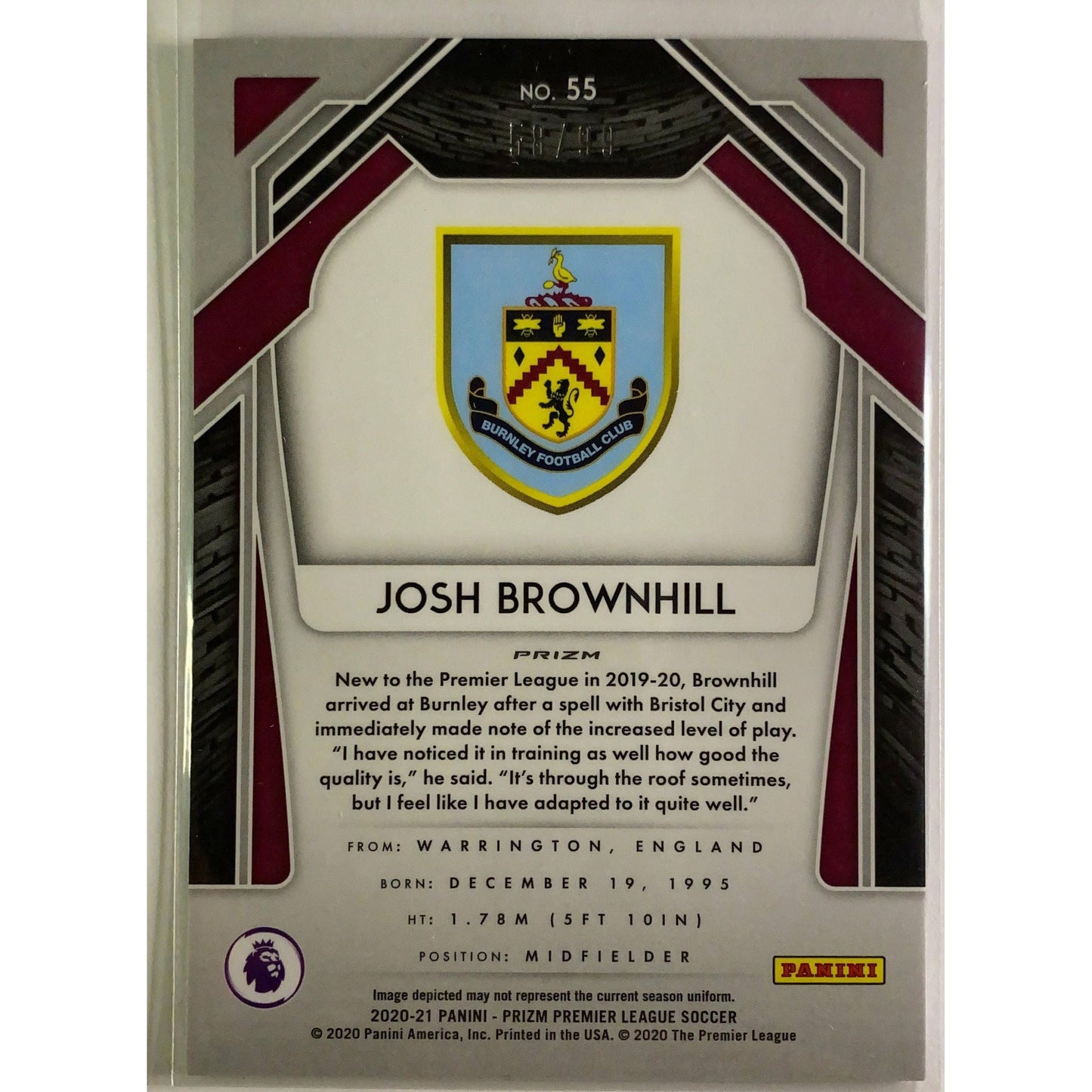 2020-21 Prizm Premier League Josh Brownhill Pink Prizm RC /99 | Local Legends Cards & Collectibles