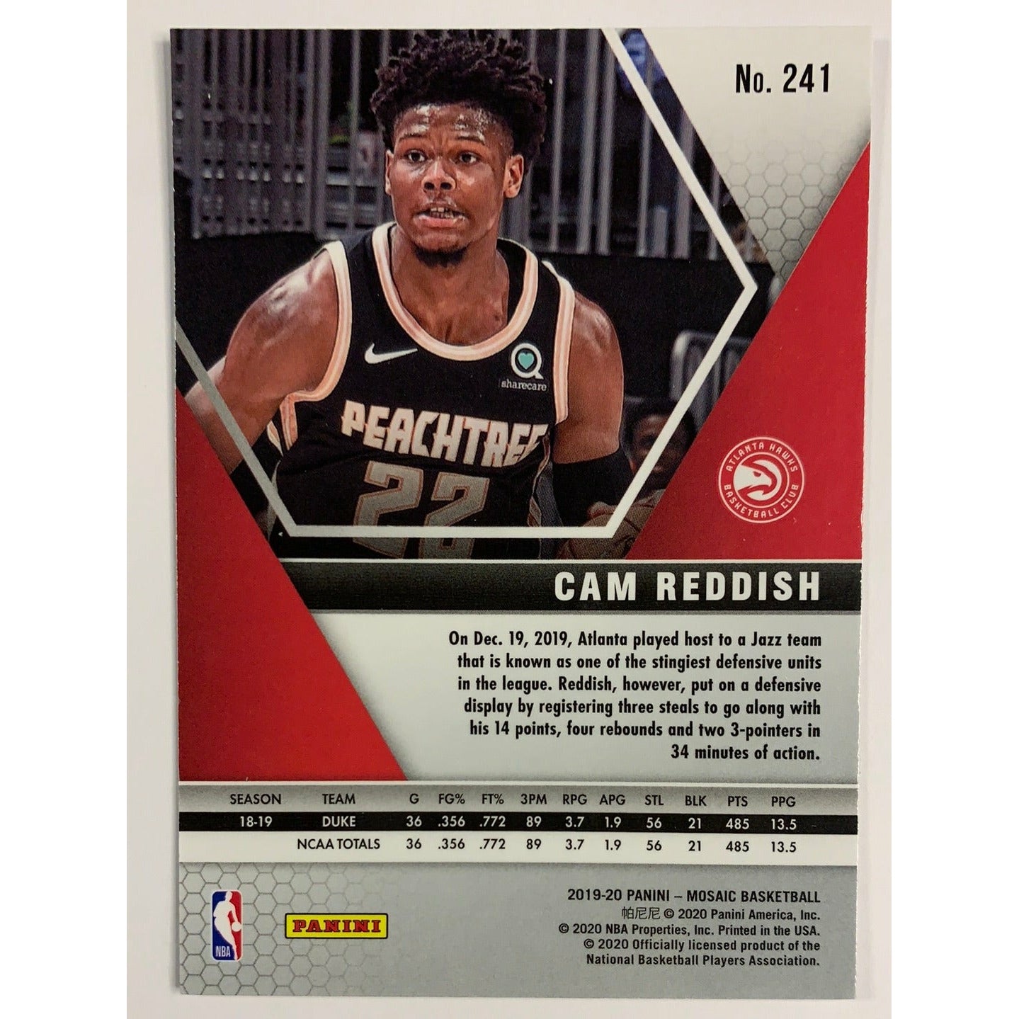 2019-20 Mosaic Cam Reddish Rookie Card