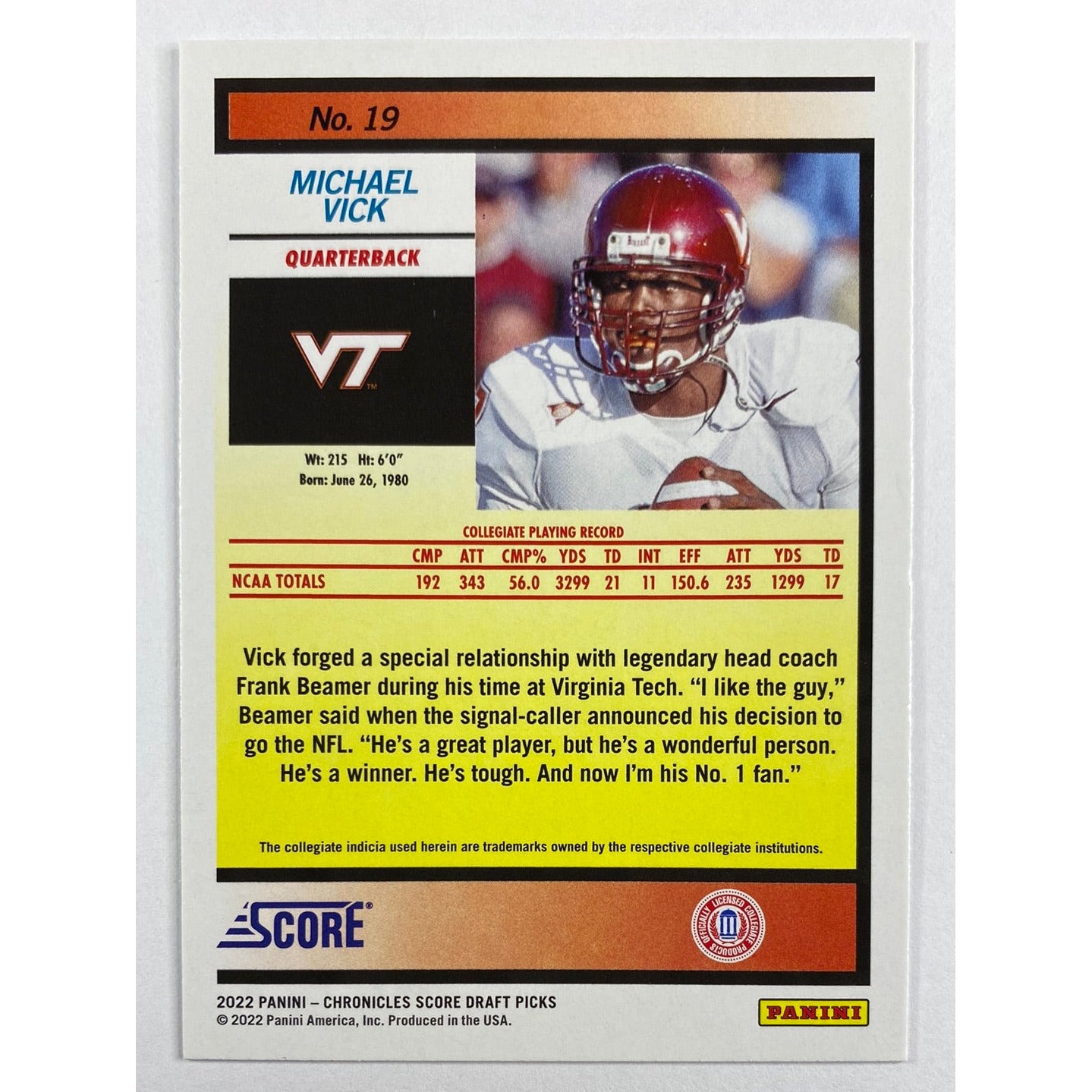 2022 Chronicles Score Draft Picks Michael Vick | Local Legends Cards & Collectibles