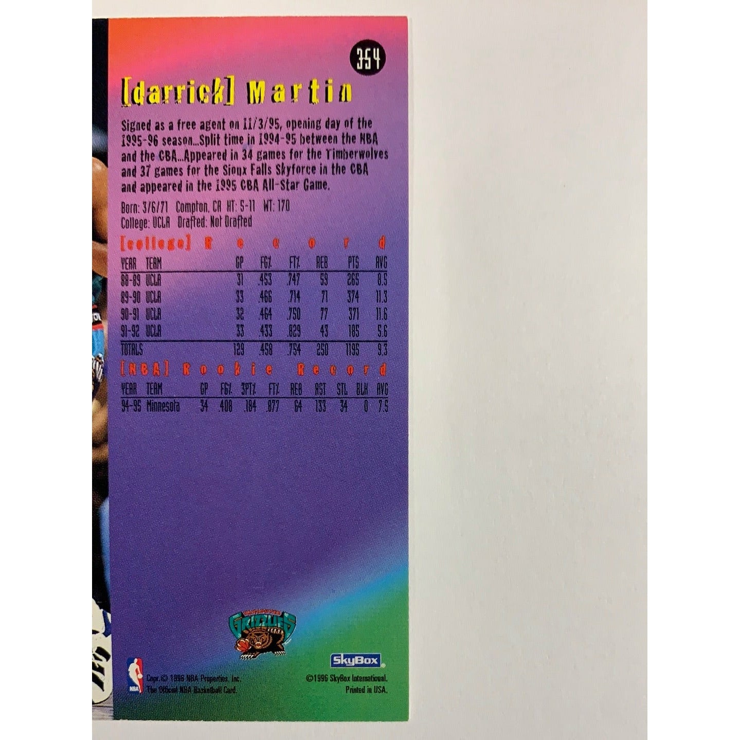 1996 Hoops Darrick Martin Base #354-Local Legends Cards & Collectibles