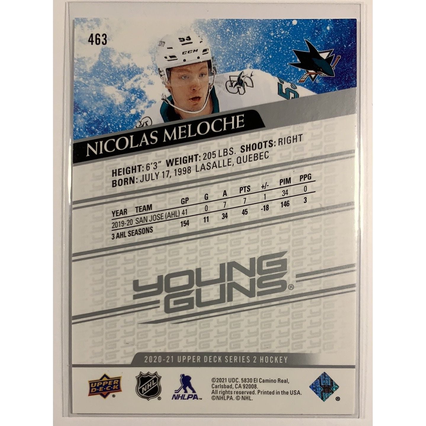 2020-21 Upper Deck Series 2 Nicolas Meloche Young Guns | Local Legends Cards & Collectibles