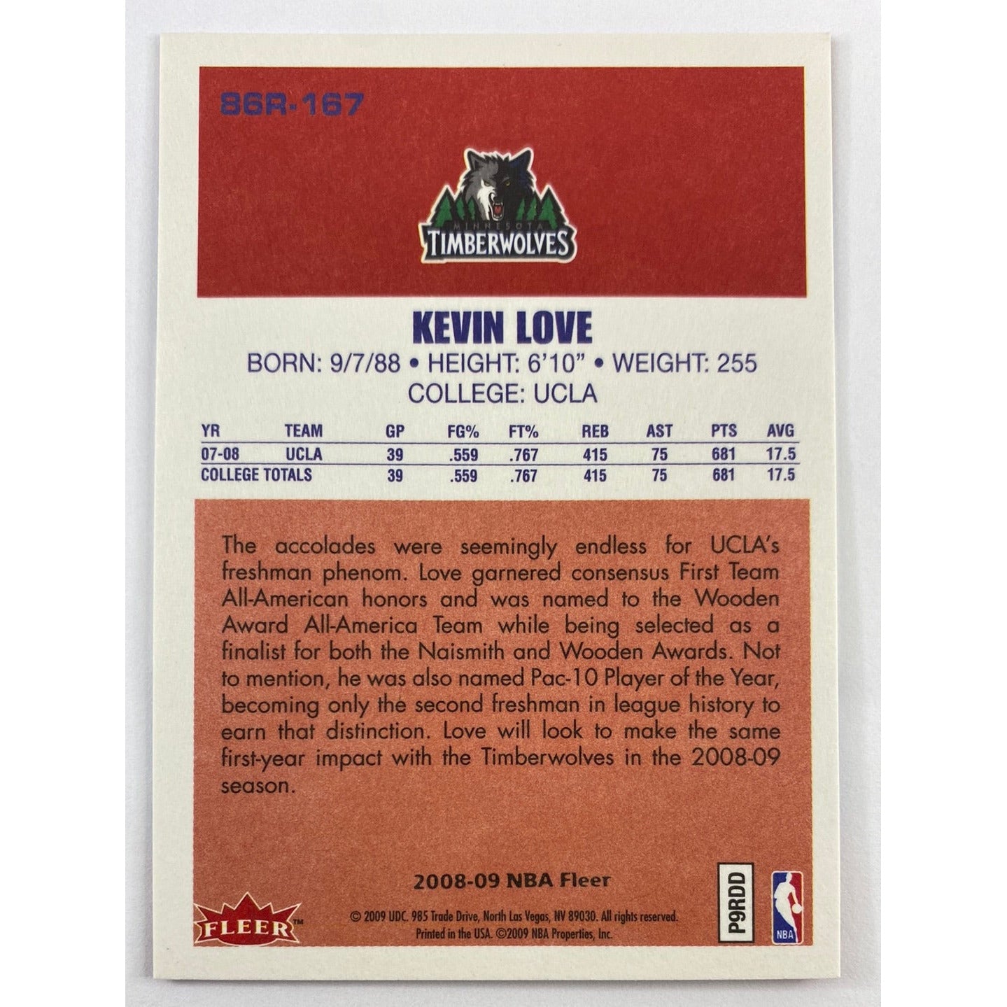 2008-09 Fleer Tradition Kevin Love 86 Retro RC | Local Legends Cards & Collectibles