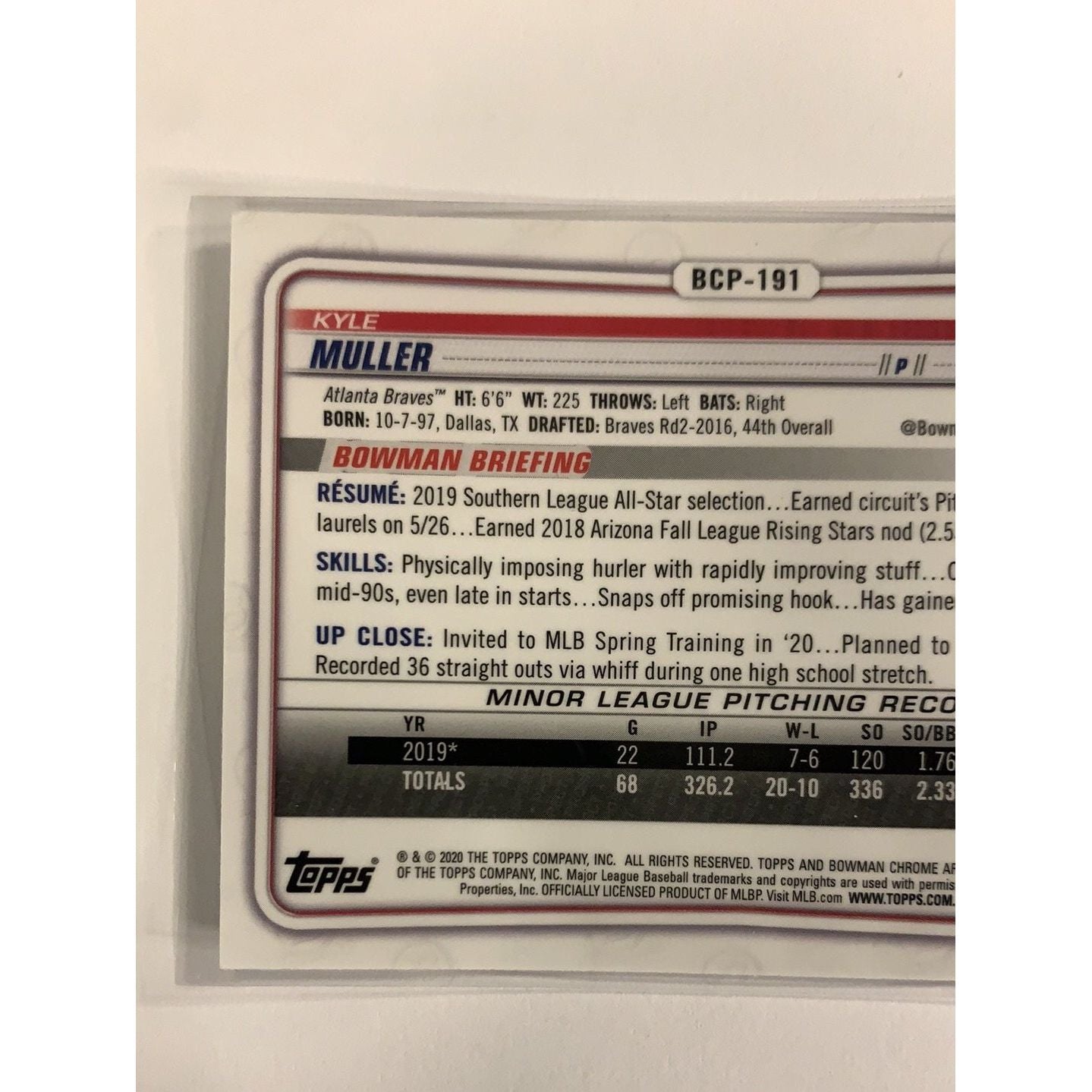 2020 Bowman Chrome Kyle Muller Prospect Mojo Refractor | Local Legends Cards & Collectibles