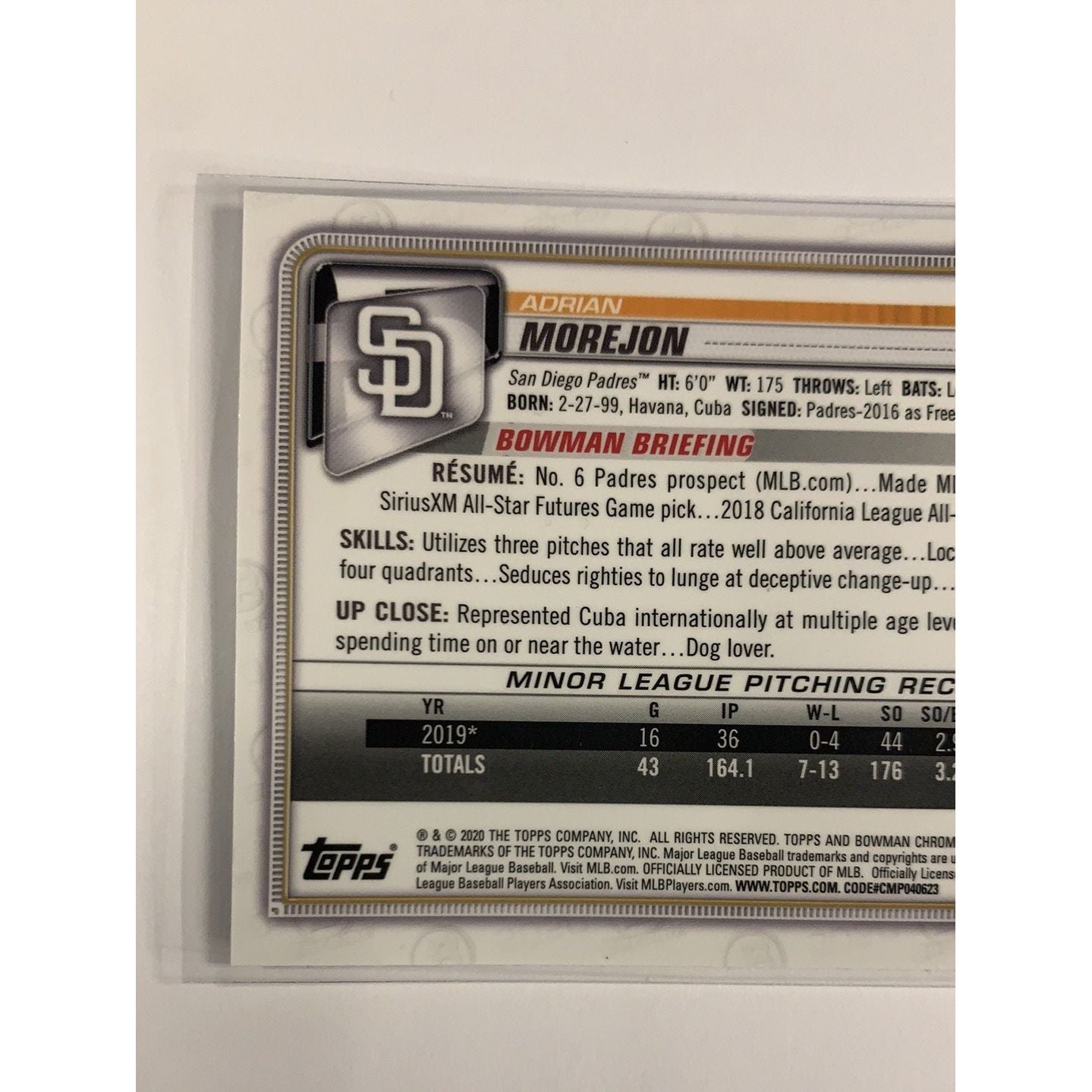 2020 Bowman Chrome Adrian Morejon RC | Local Legends Cards & Collectibles