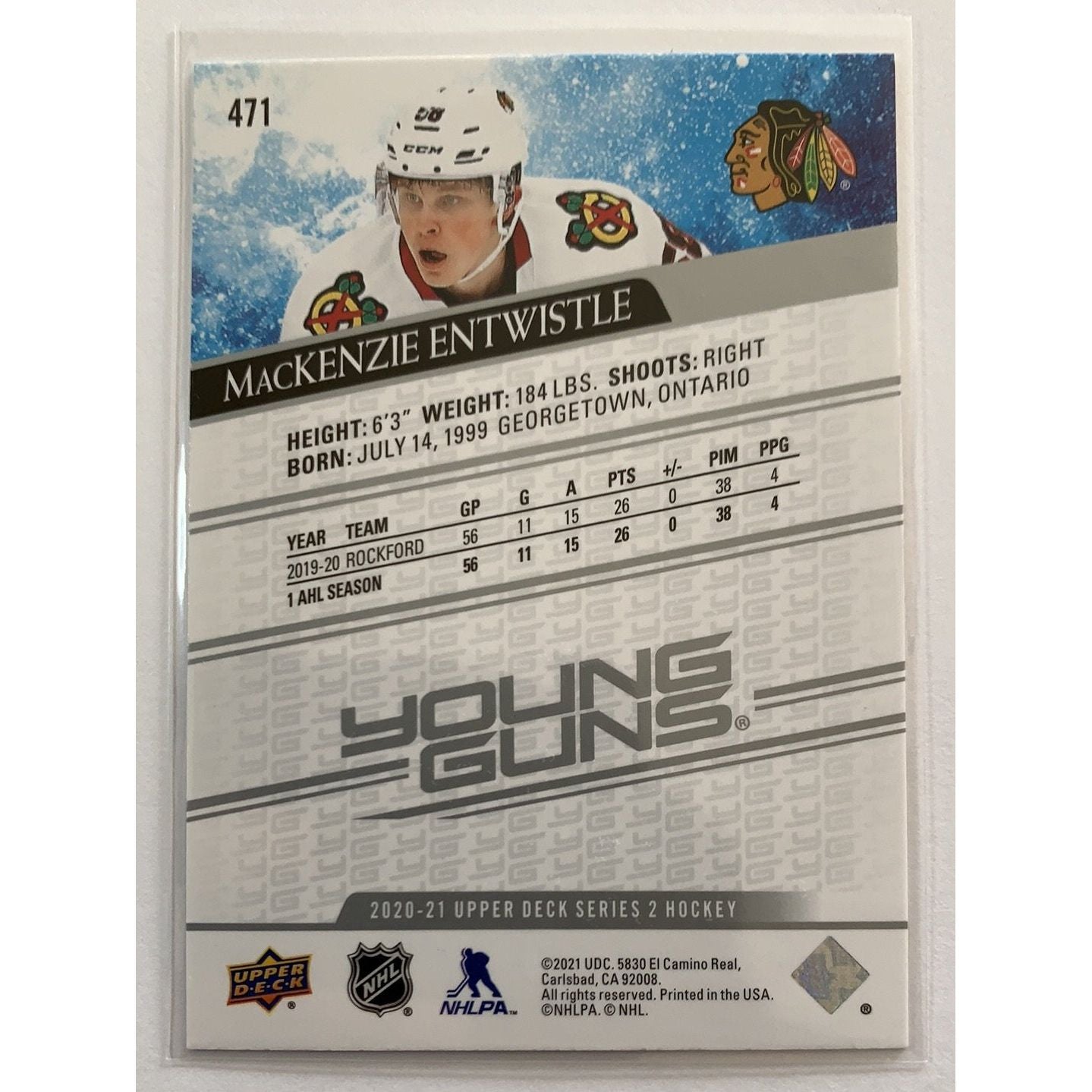 2020-21 Upper Deck Series 2 Mackenzie Entwistle Young Guns | Local Legends Cards & Collectibles