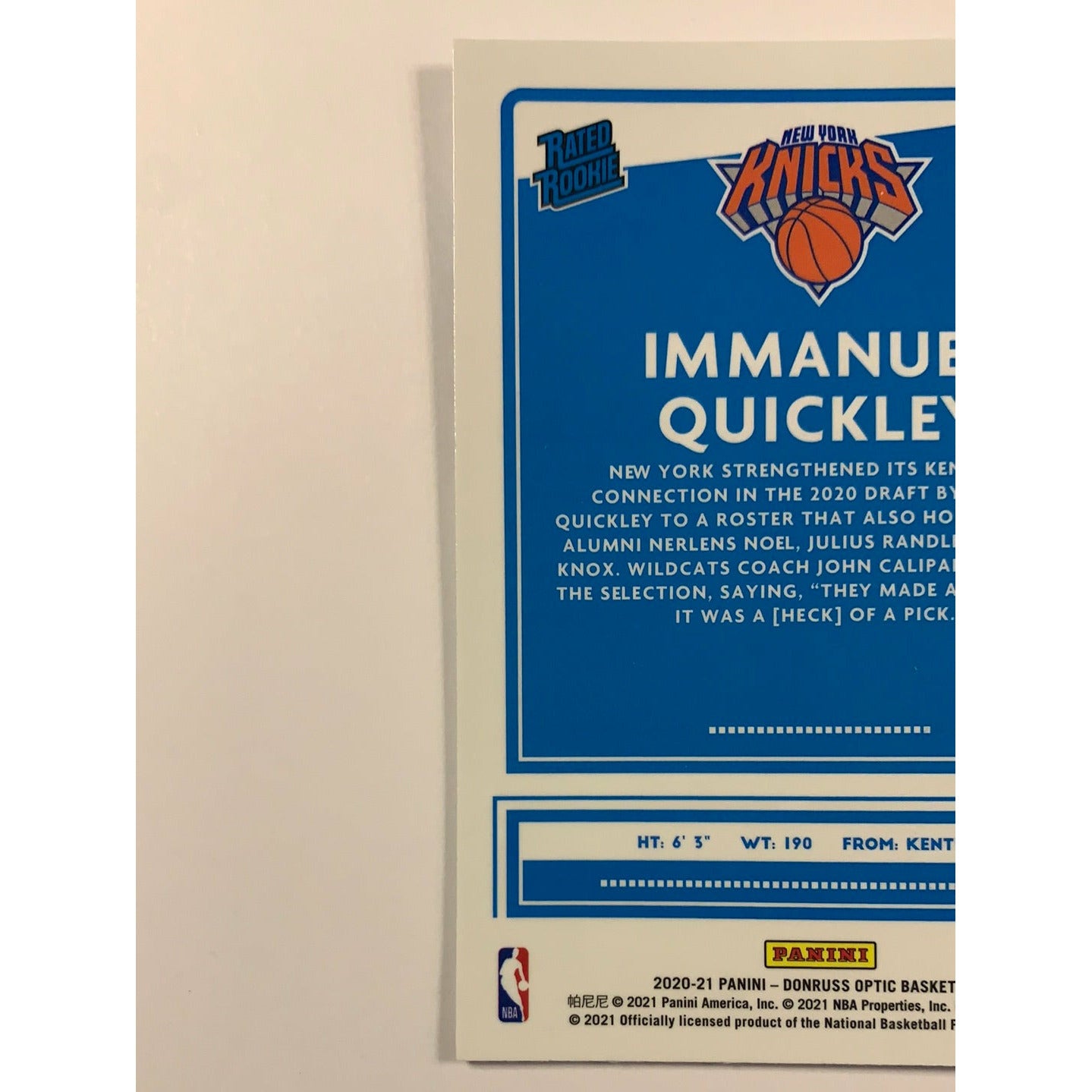 2020-21 Donruss Optic Immanuel Quickley Rated Rookie | Local Legends Cards & Collectibles