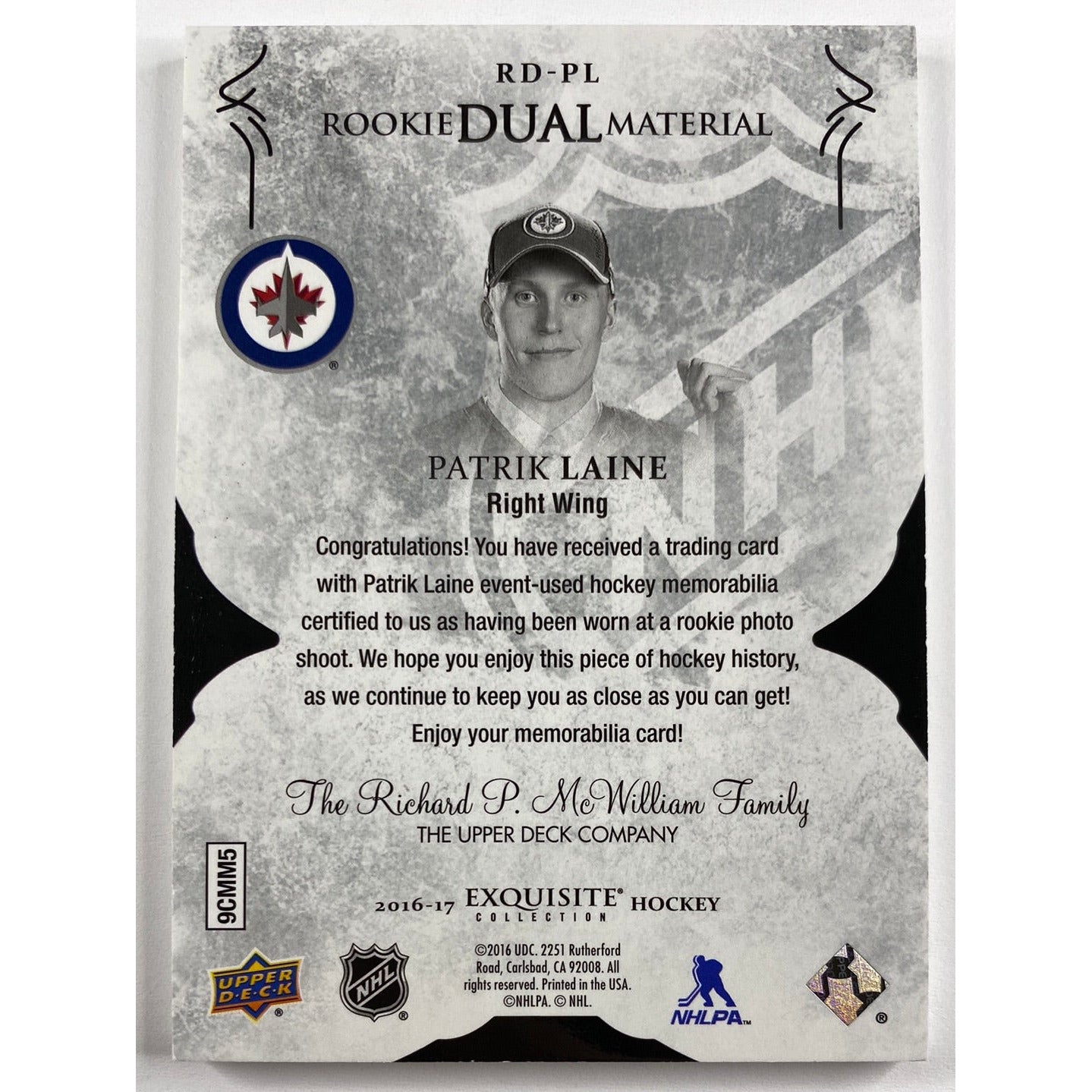 2016-17 Exquisite Collection Patrik Laine Rookie Dual Material /99 | Local Legends Cards & Collectibles