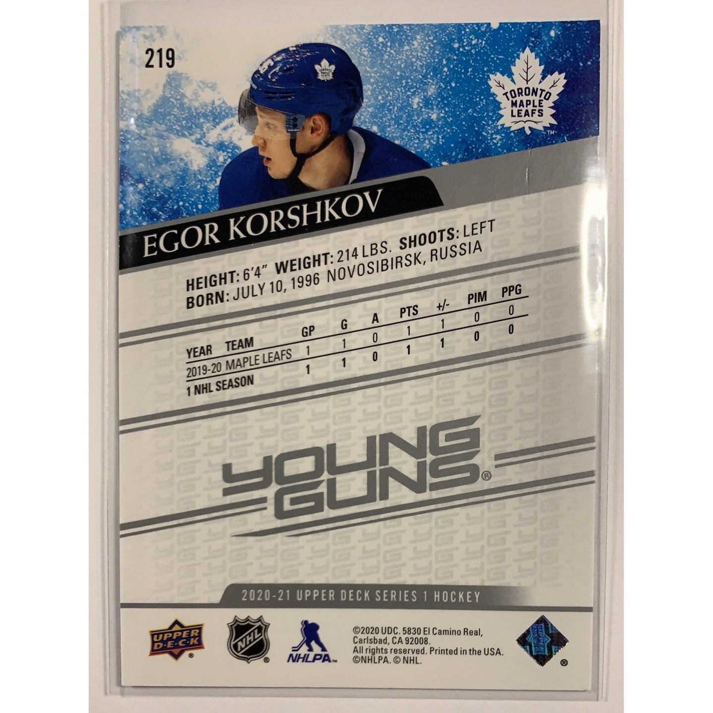 2020-21 Upper Deck Series 1 Egor Korshkov Young Guns | Local Legends Cards & Collectibles