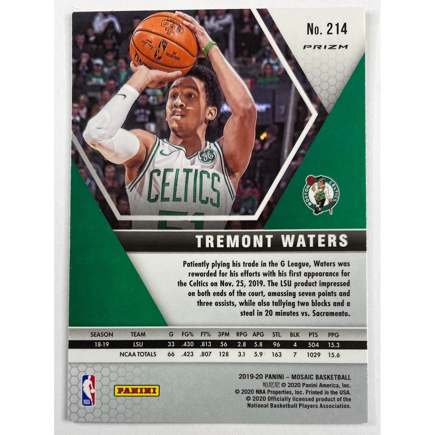 2019-20 Mosaic Tremont Waters Green Mosaic Prizm RC | Local Legends Cards & Collectibles