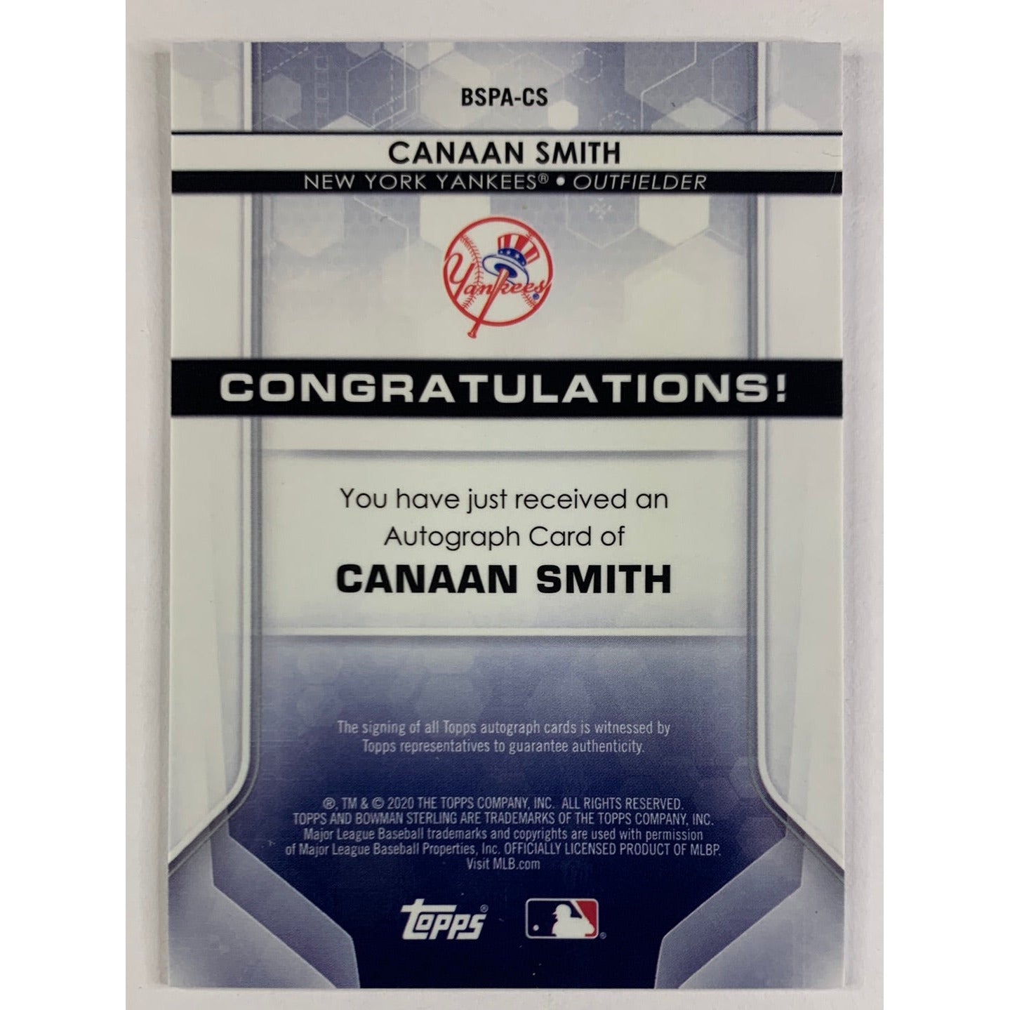 2020 Topps Bowman Sterling Canaan Smith Auto