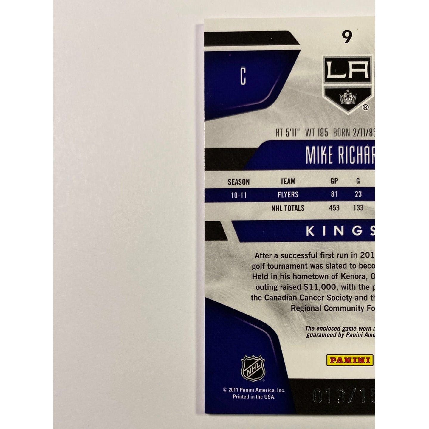 2011-12 Panini Certified Mike Richards Mirror Red Dual Patch /150 | Local Legends Cards & Collectibles