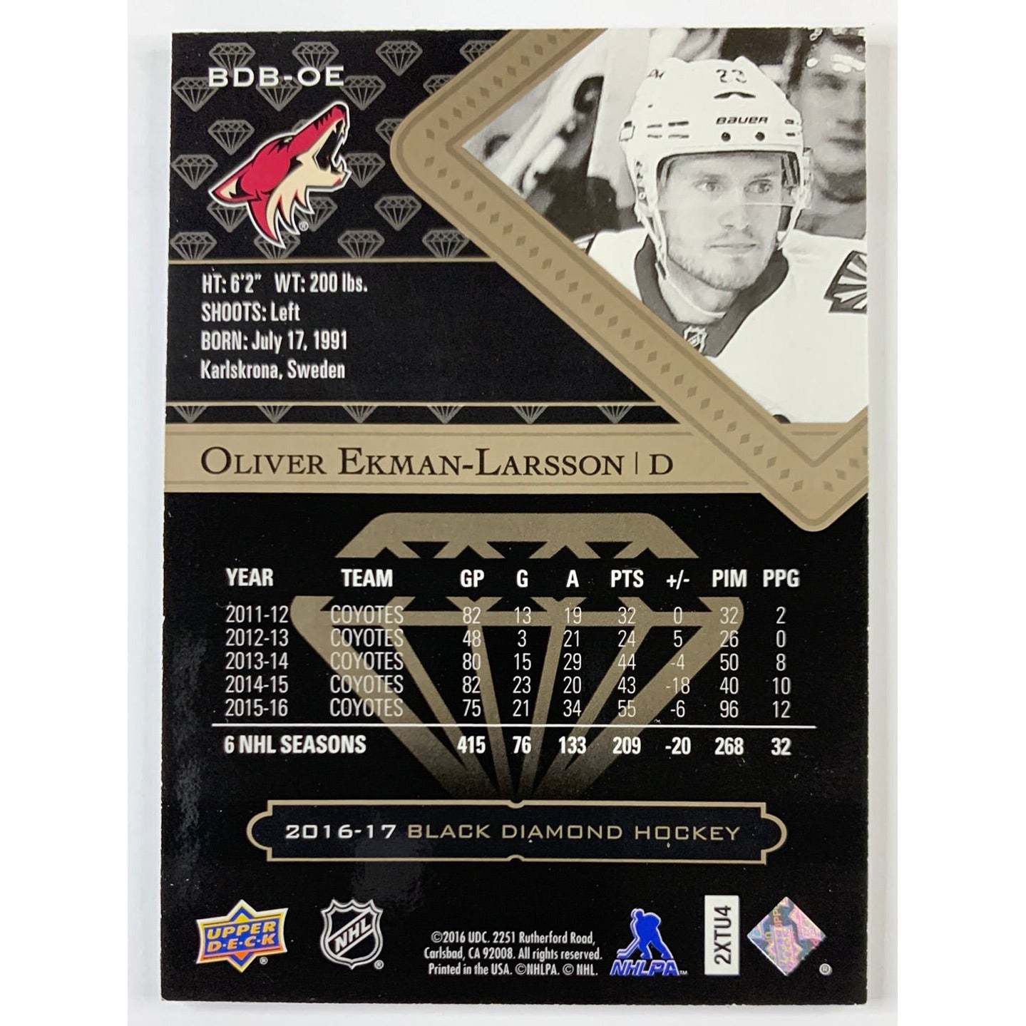 2016-17 Black Diamond Oliver Ekman-Larsson Pure Black /99 | Local Legends Cards & Collectibles