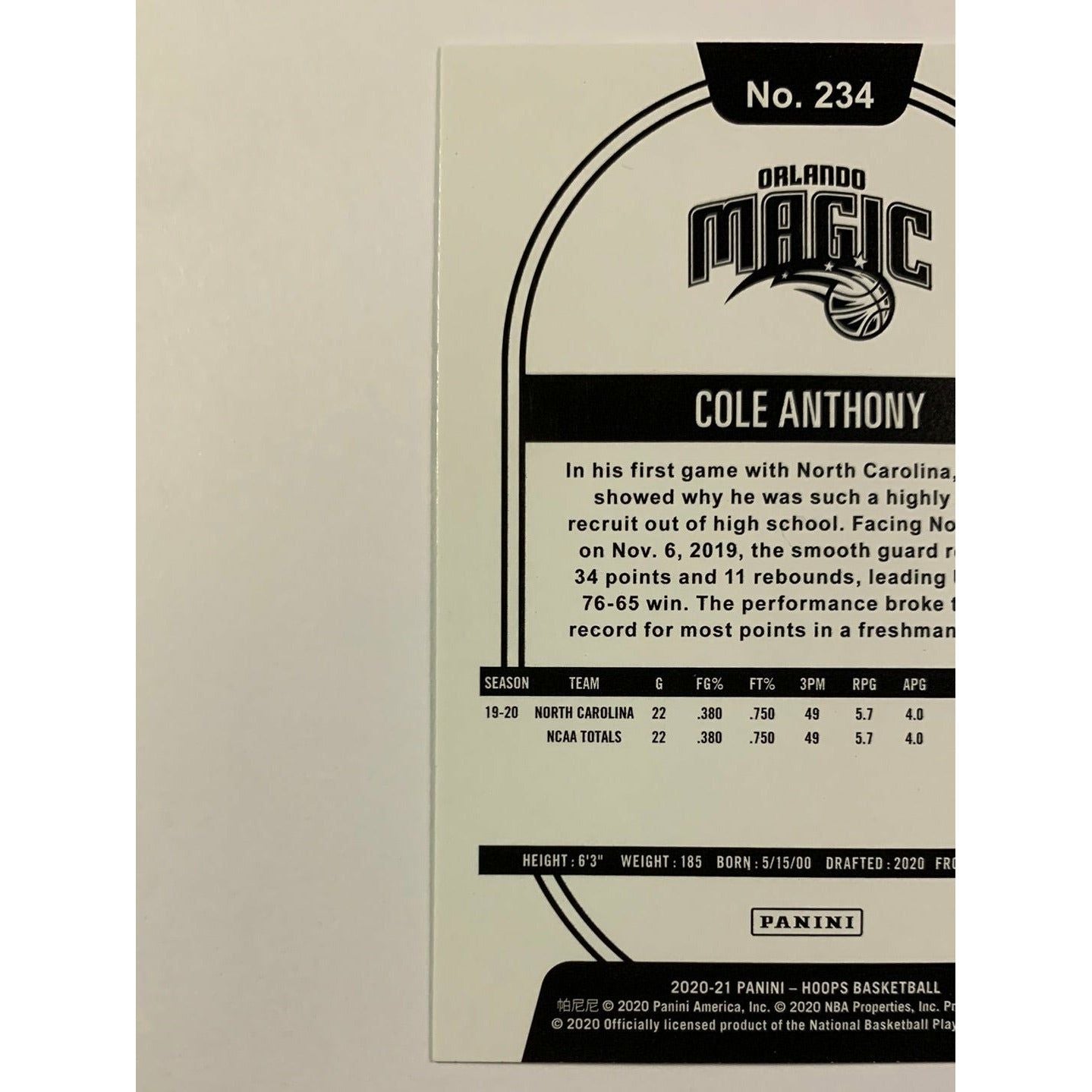 2020-21 NBA Hoops Cole Anthony RC | Local Legends Cards & Collectibles