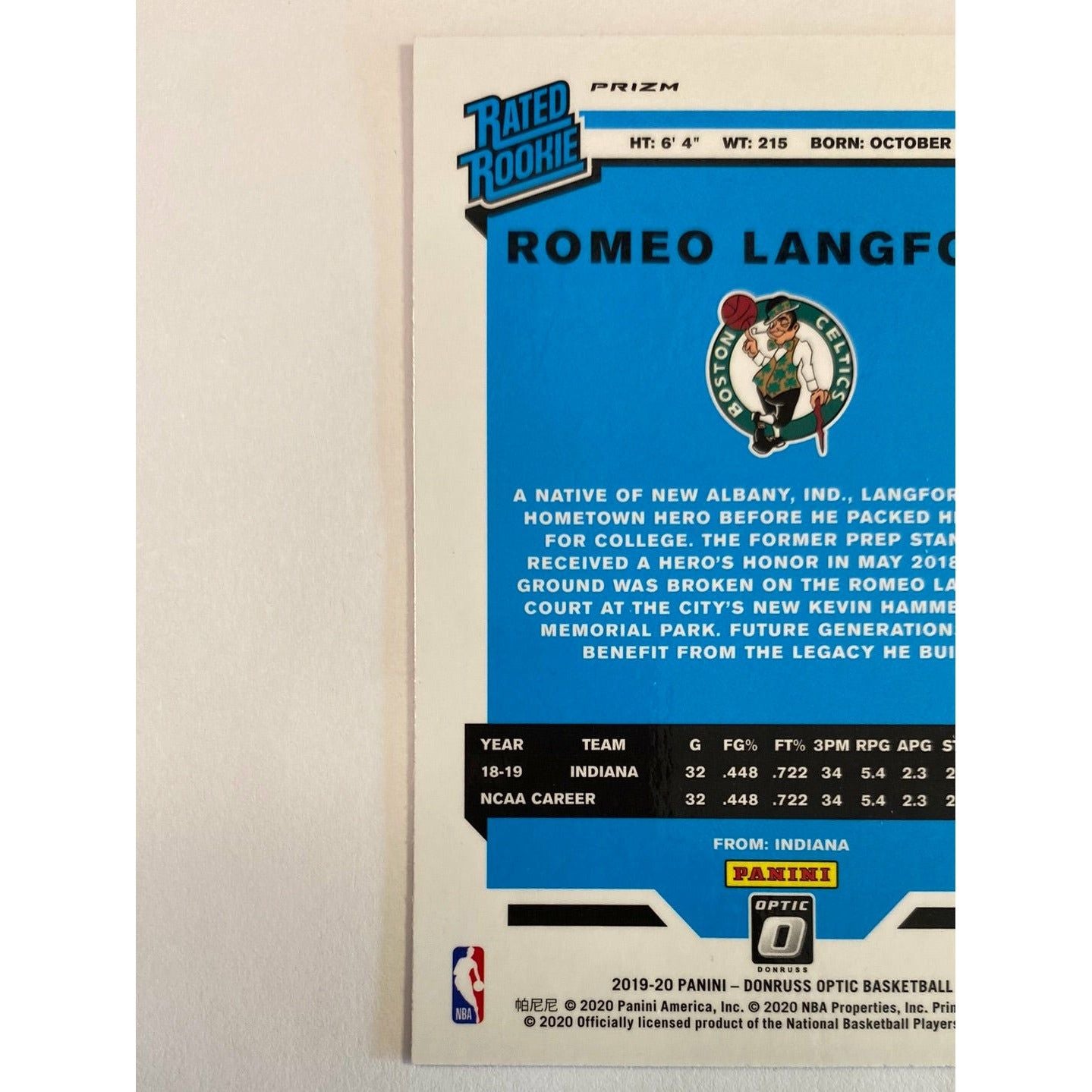 2019-20 Donruss Optic Romeo Langford Purple Shock Prizm Rated Rookie | Local Legends Cards & Collectibles