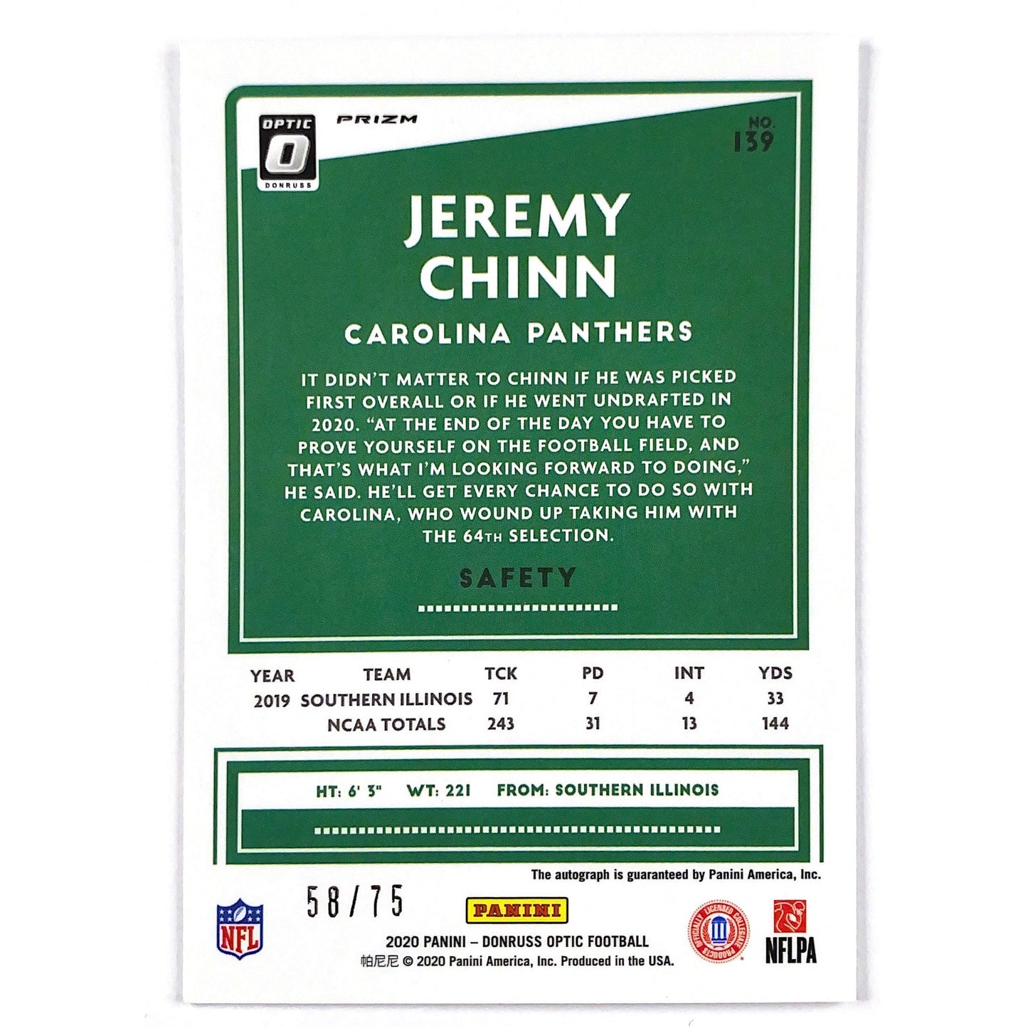 2020 Donruss Optic Jeremy Chin Silver Holo Auto /75 | Local Legends Cards & Collectibles