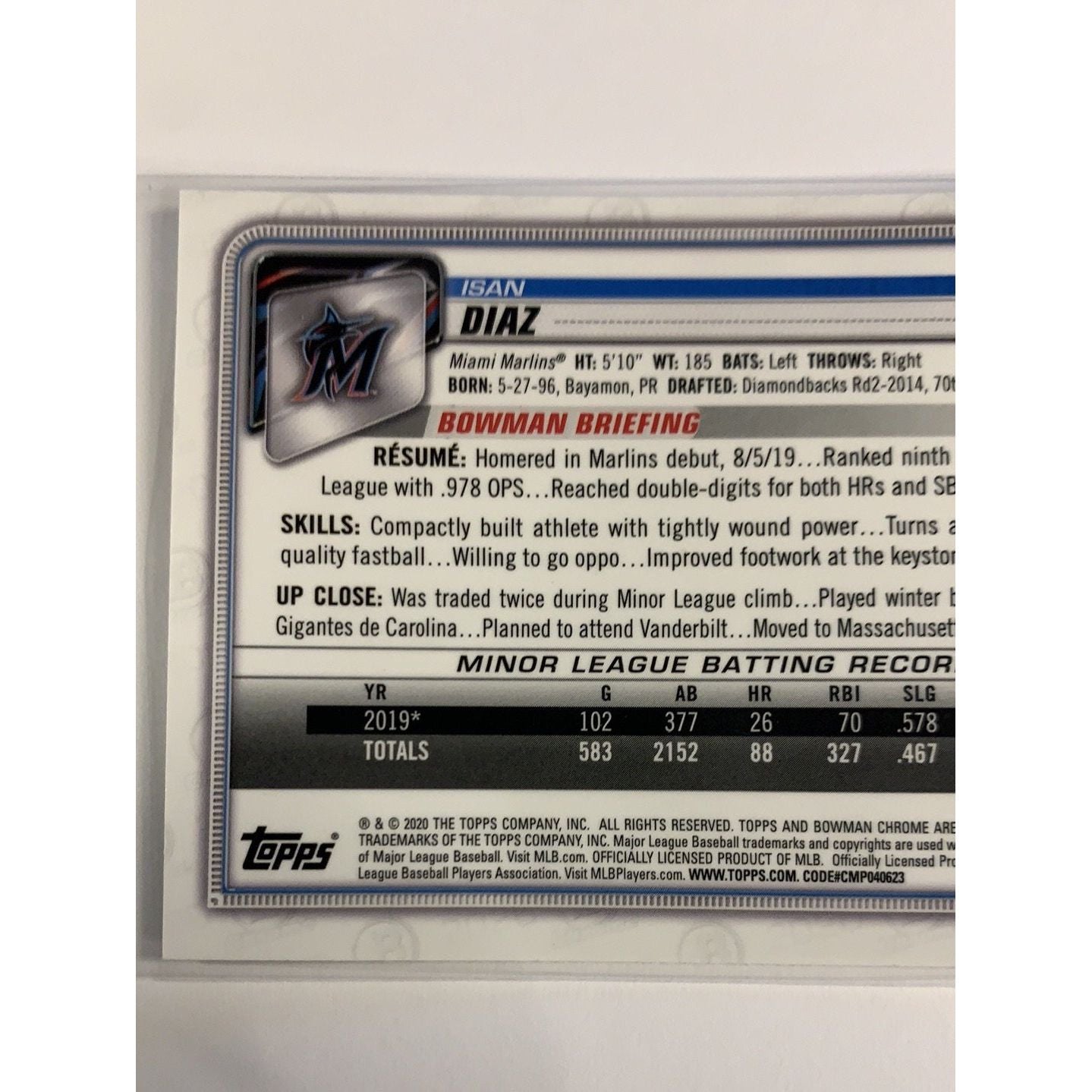 2020 Bowman Chrome Isan Diaz RC | Local Legends Cards & Collectibles