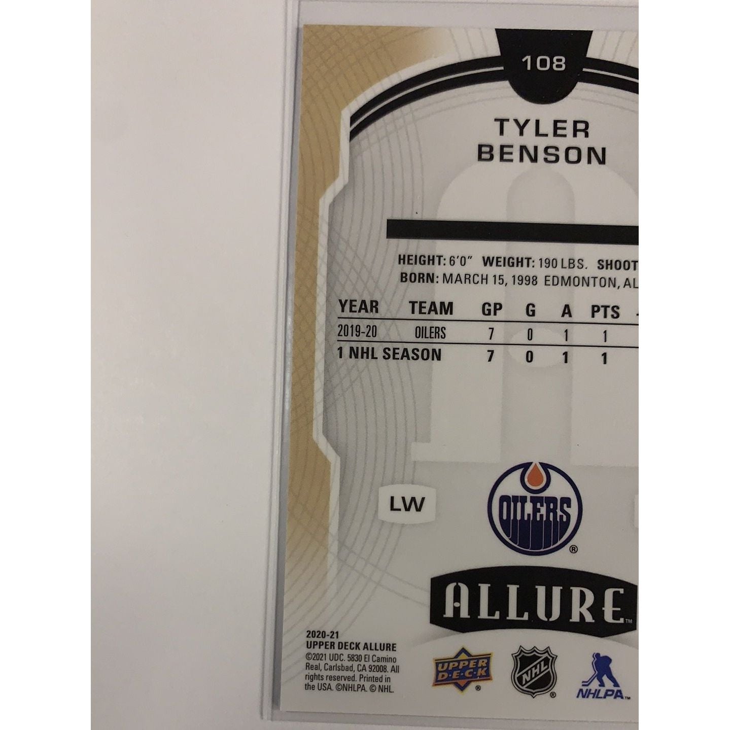 2020-21 Allure Tyler Benson Rookie Card | Local Legends Cards & Collectibles