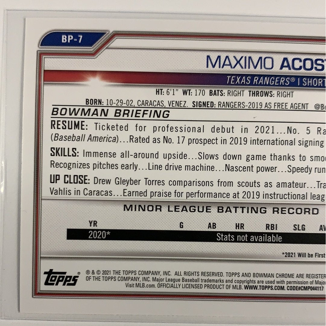 2021 Bowman 1st Maximo Acosta BP-7 Local Legends Cards & Collectibles