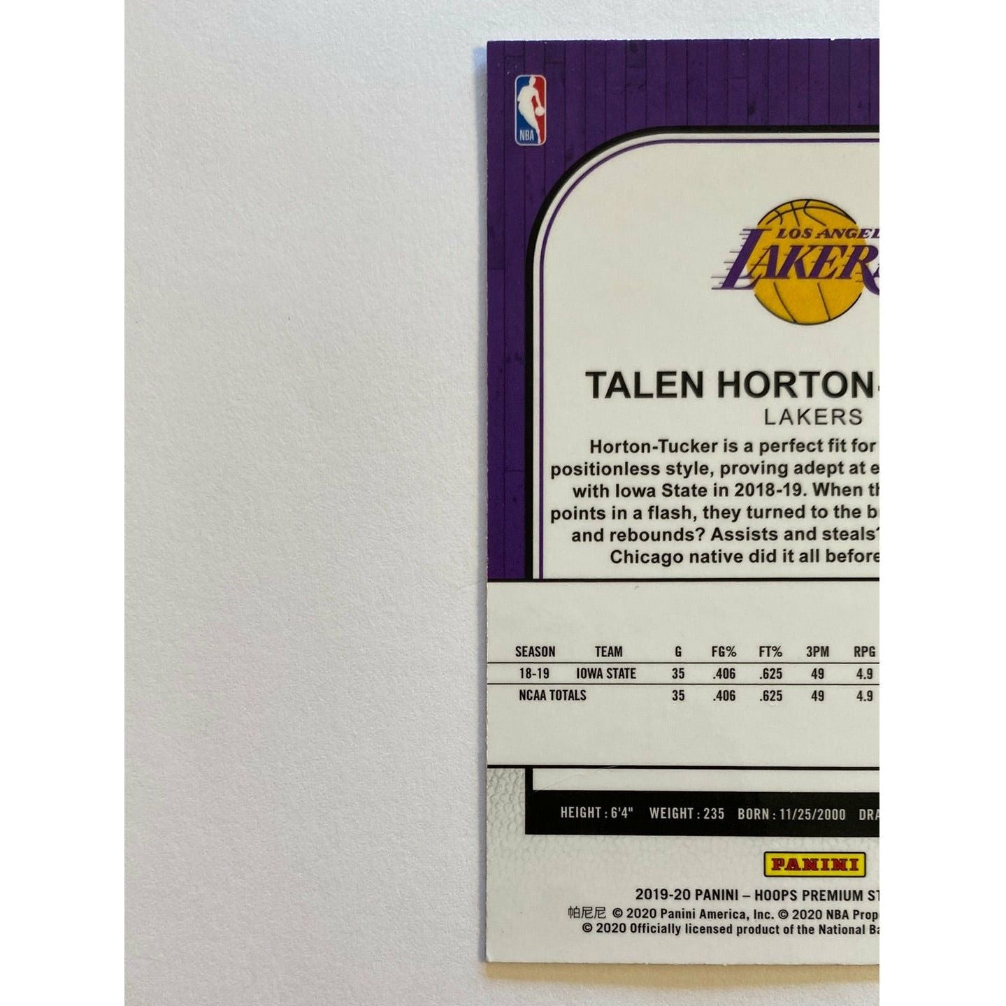 2019-20 Hoops Premium Stock Talen Horton-Tucker Blue Cracked Ice Prizm RC | Local Legends Cards & Collectibles