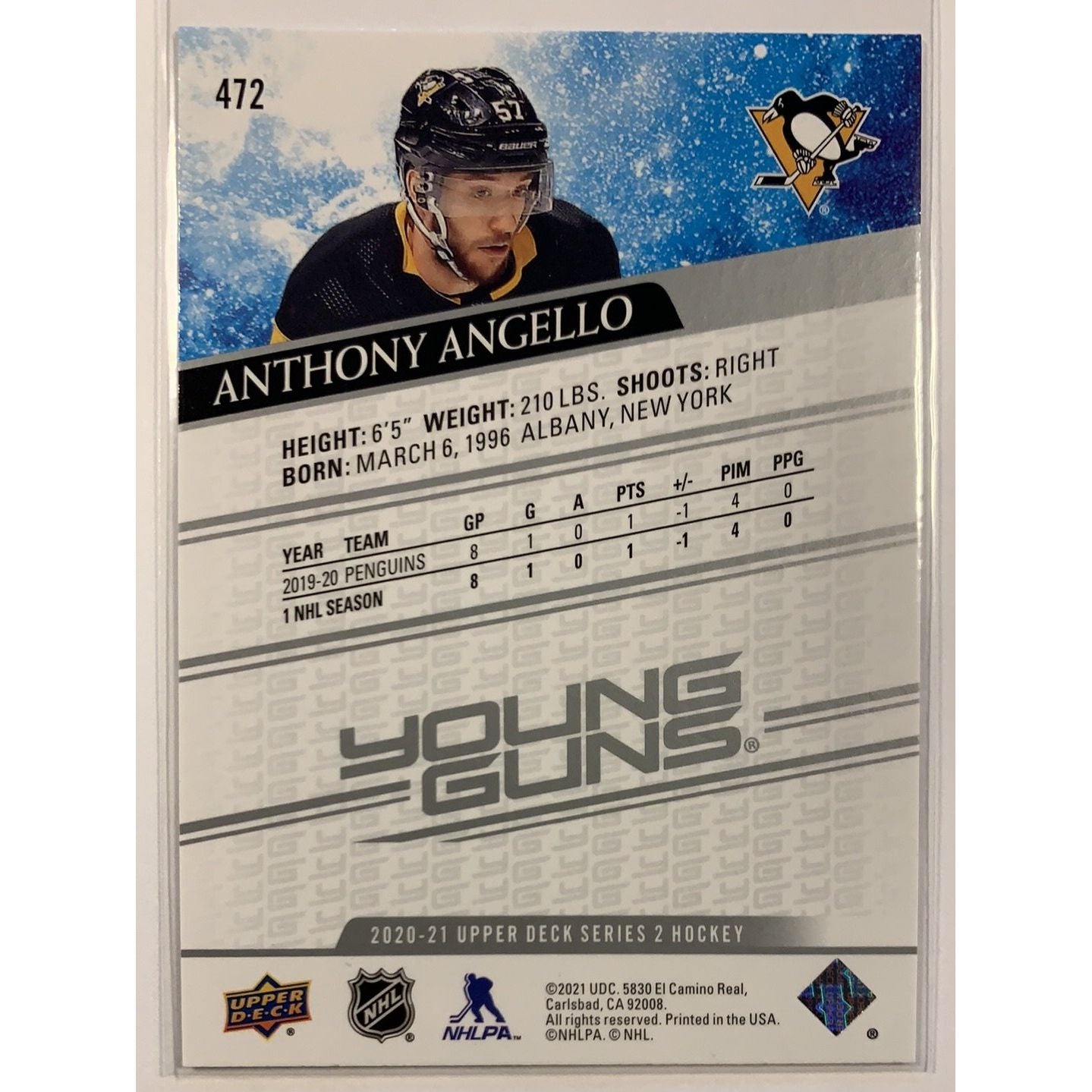 2020-21 Upper Deck Series 2 Anthony Angelo Young Guns | Local Legends Cards & Collectibles