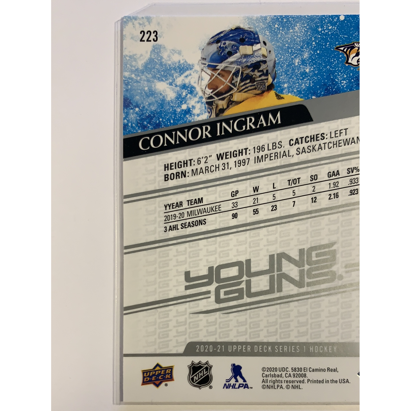 2020-21 Upper Deck Series 1 Connor Ingram Young Guns | Local Legends Cards & Collectibles
