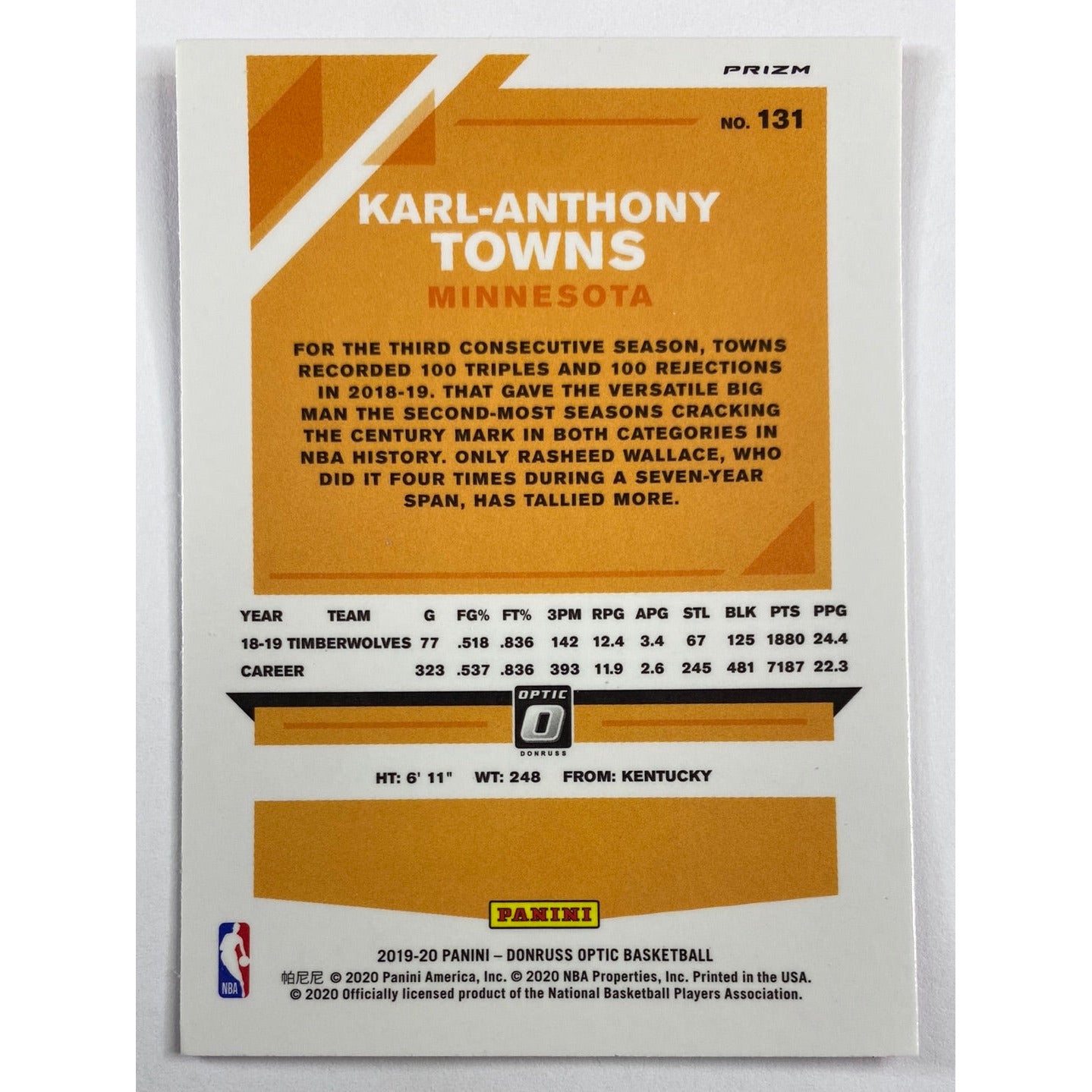 2019-20 Donruss Optic Karl-Anthony Towns Hyper Pink Prizm