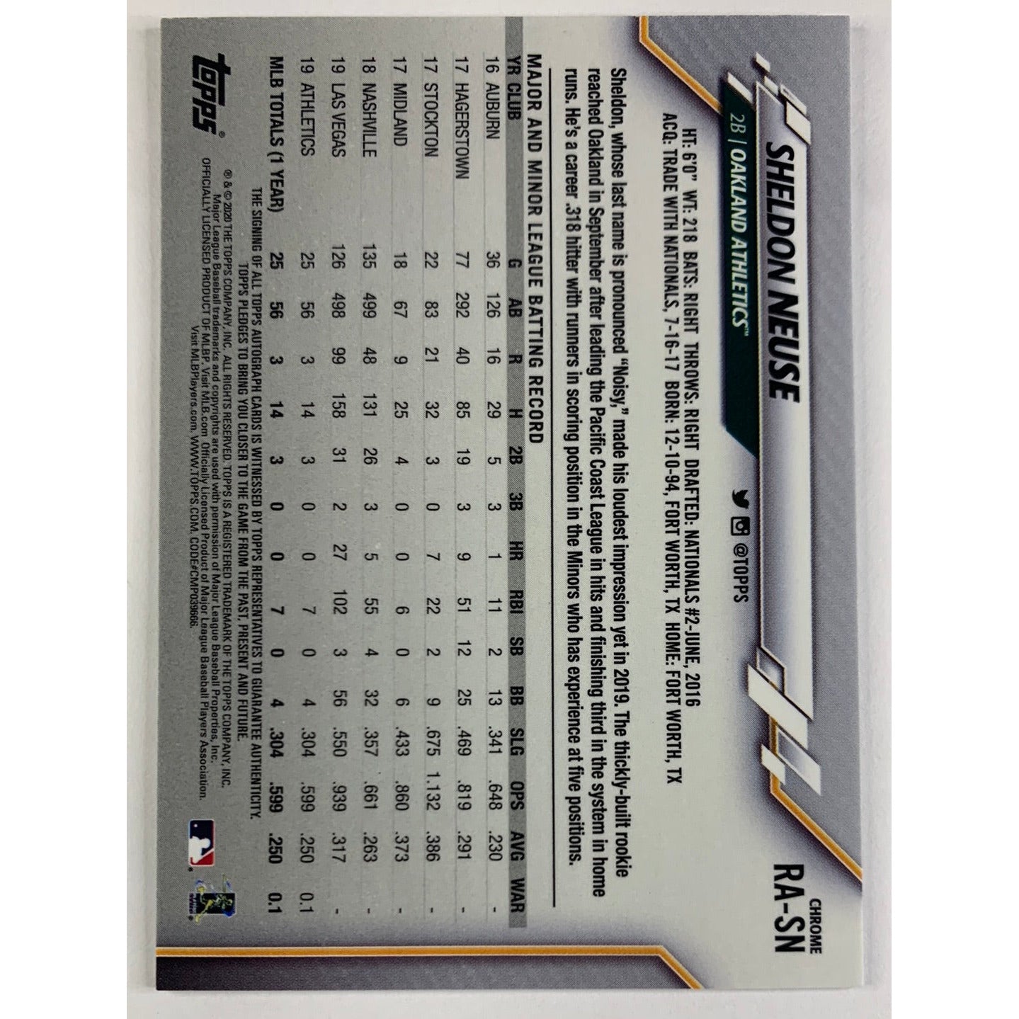 2020 Topps Chrome Sheldon Neuse Auto RC | Local Legends Cards & Collectibles