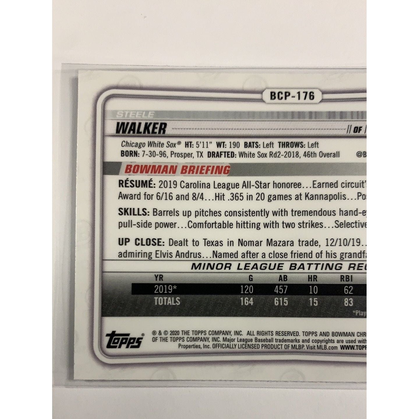 2020 Bowman Chrome Steele Walker Mojo Refractor | Local Legends Cards & Collectibles