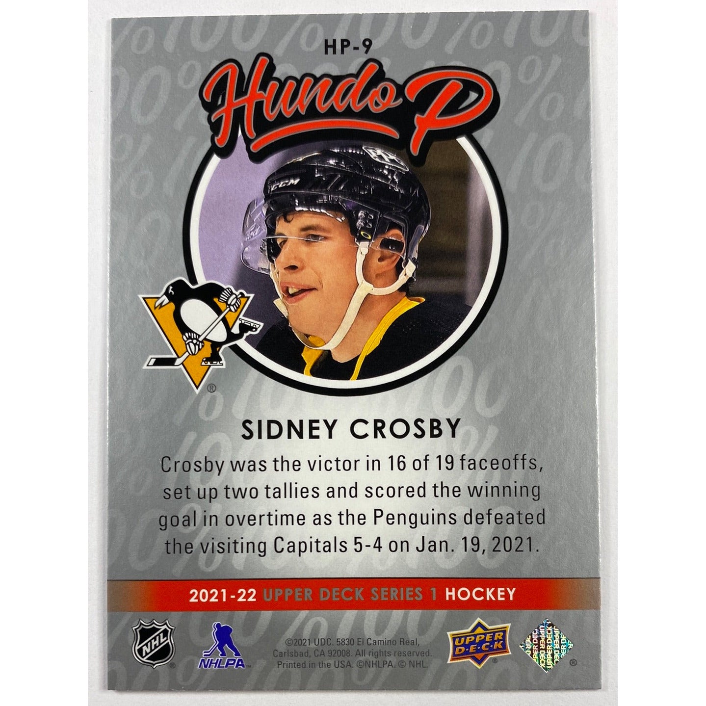 2021-22 Upper Deck Series 1 Sidney Crosby Hundo P | Local Legends Cards & Collectibles