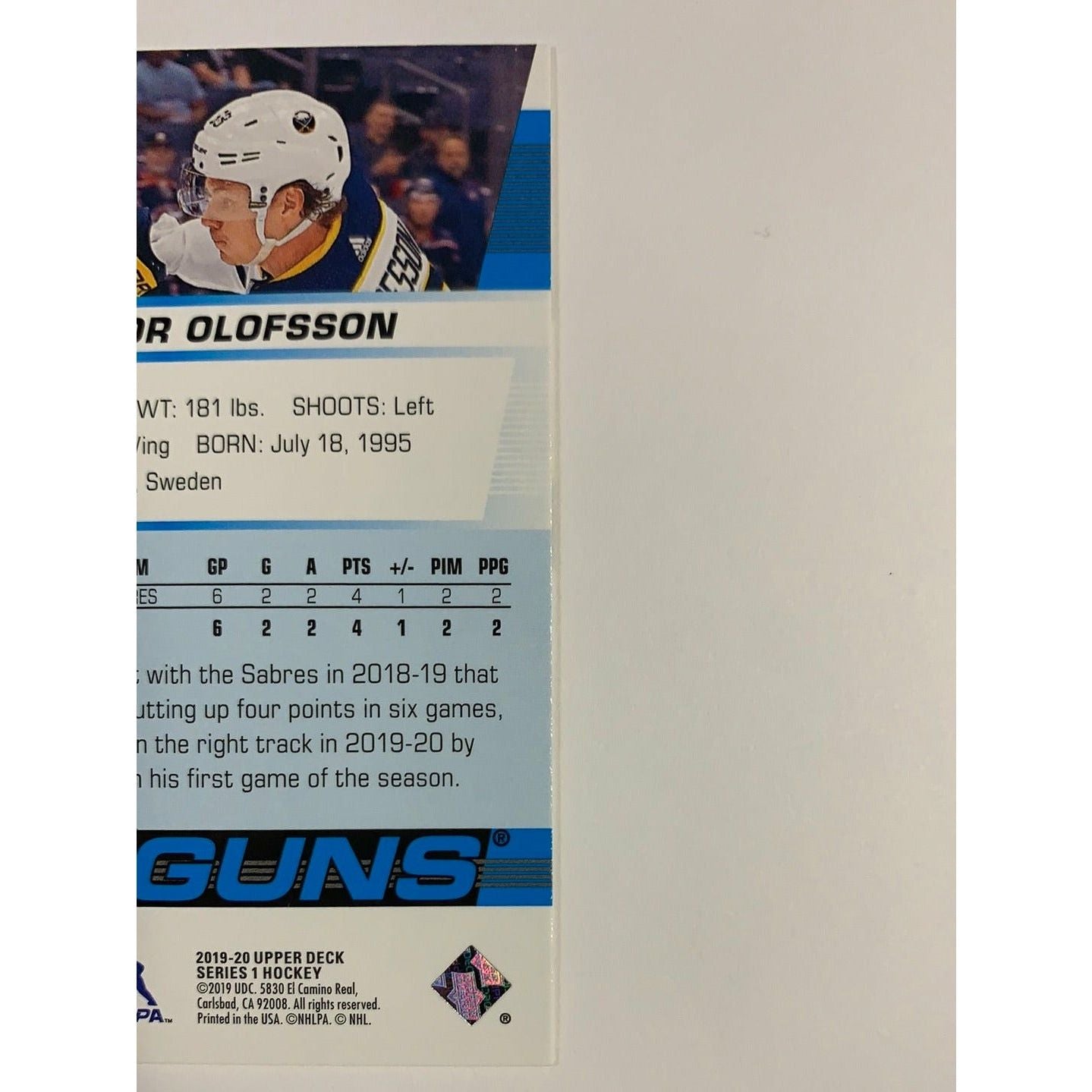 2019-20 Upper Deck Series 1 Victor Olofsson Young Guns | Local Legends Cards & Collectibles