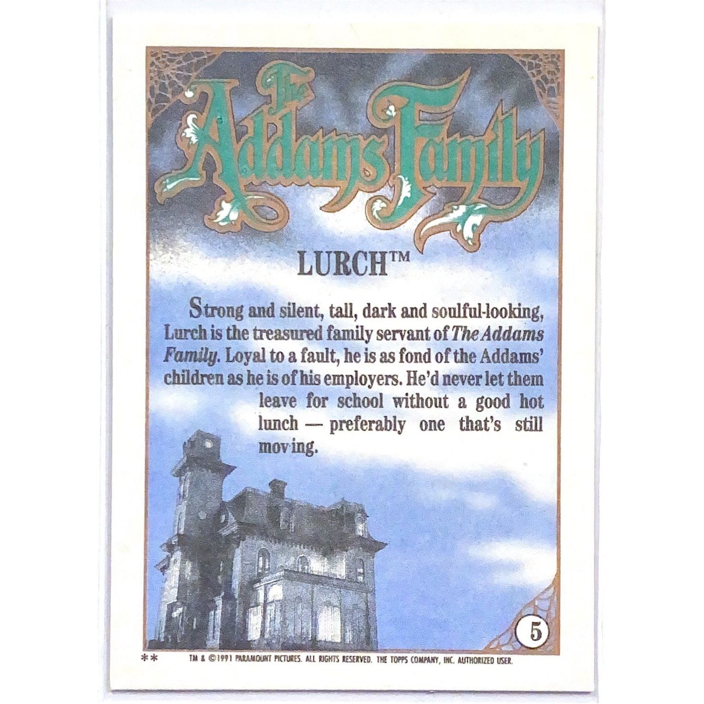 1991 Paramount Pictures The Adams Family Lurch #5 Local Legends Cards & Collectibles