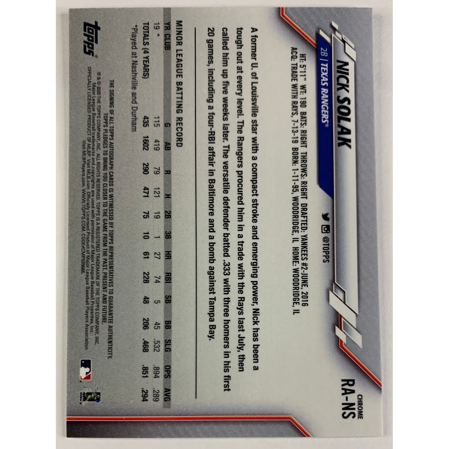 2020 Topps Chrome Nick Solak Auto RC | Local Legends Cards & Collectibles