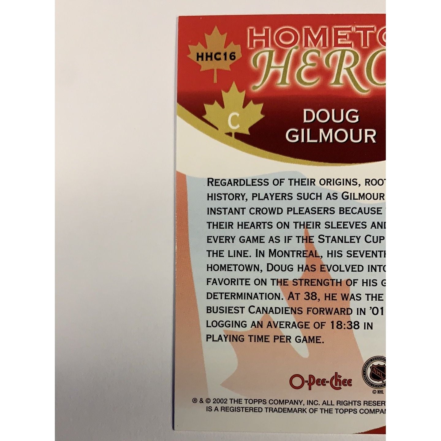 2002 O-Pee-Chee Doug Gilmour Hometown Heroes | Local Legends Cards & Collectibles