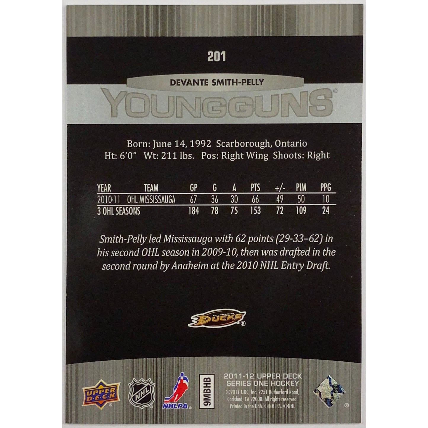 2011-12 Upper Deck Series 1 Devonte Smith-Pelly Young Guns | Local Legends Cards & Collectibles