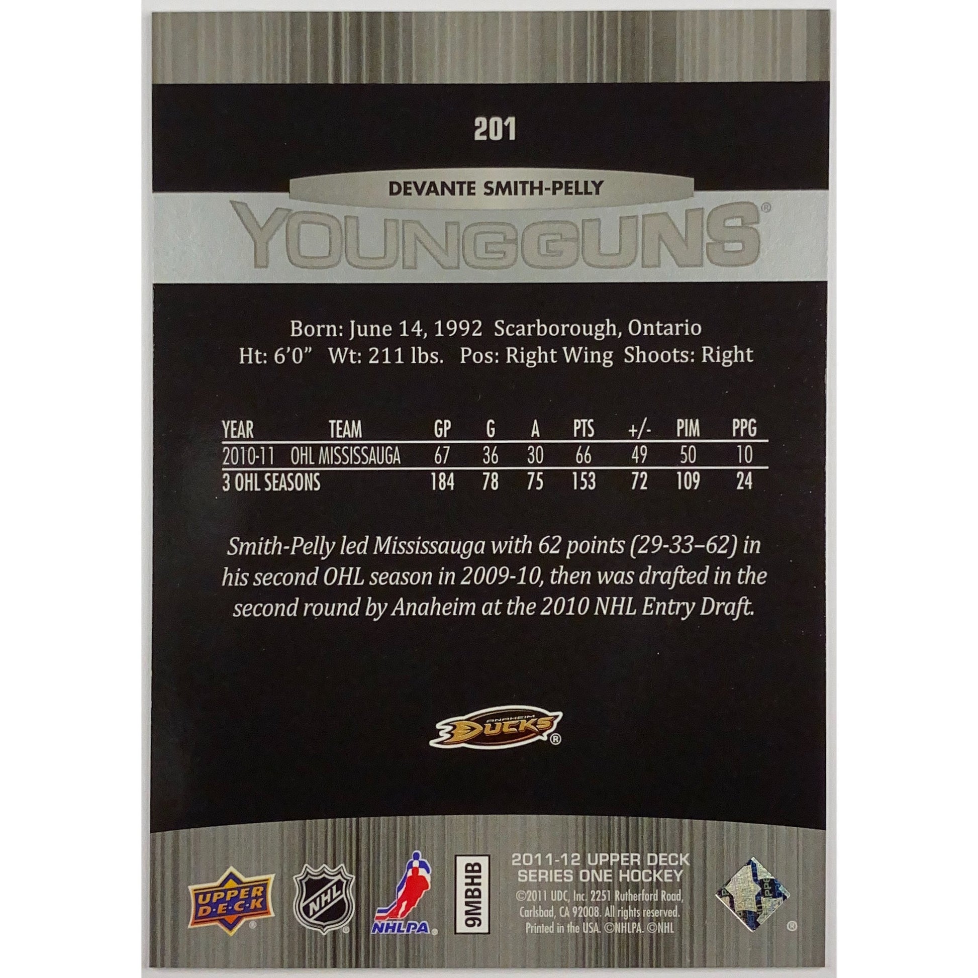 2011-12 Upper Deck Series 1 Devonte Smith-Pelly Young Guns | Local Legends Cards & Collectibles