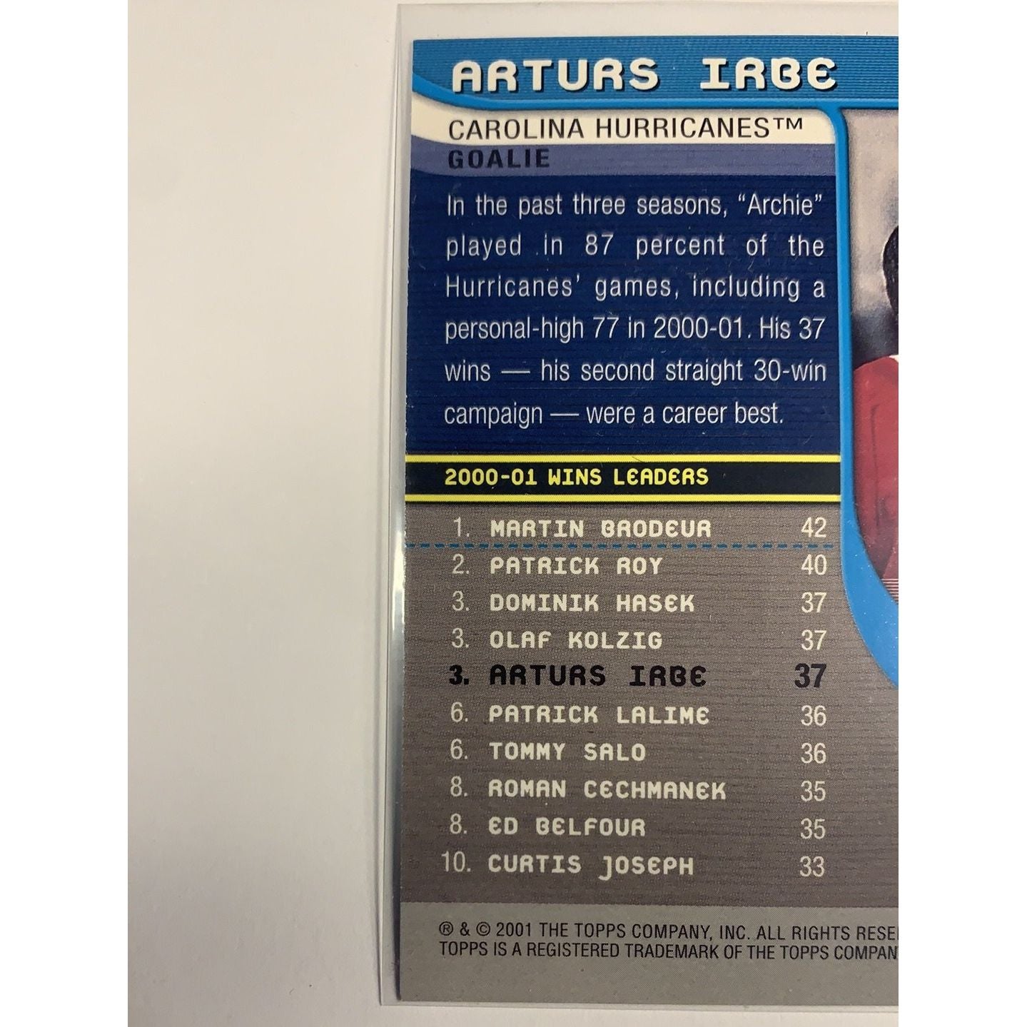 2001 Topps Arturs Irbe Own The Game | Local Legends Cards & Collectibles