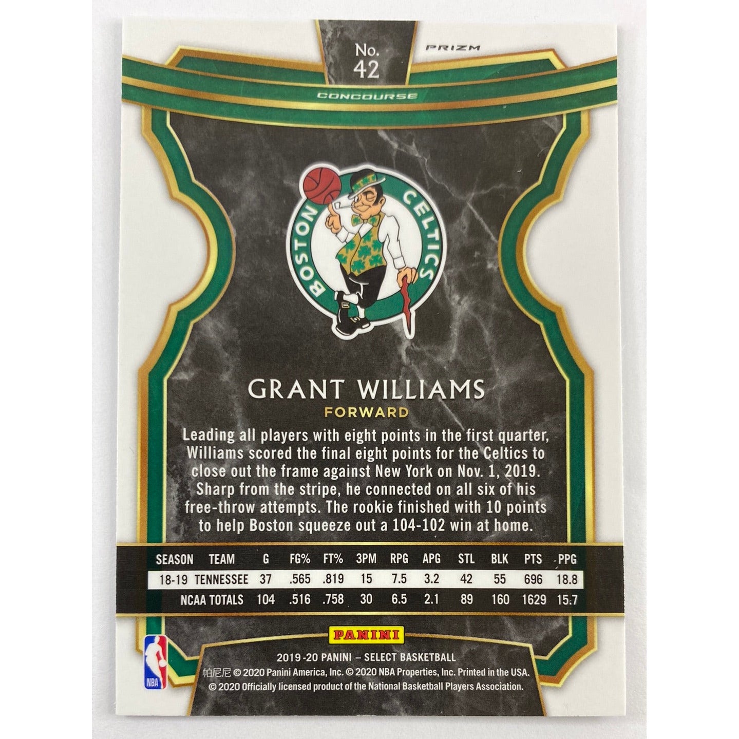 2019-20 Select Grant Williams Silver Holo Prizm RC