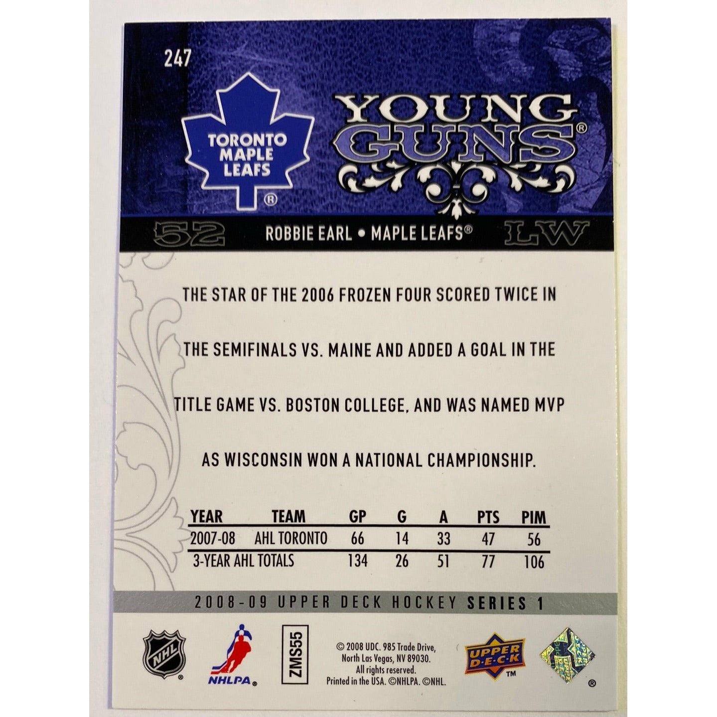 2008-09 Upper Deck Series 1 Robbie Earl Young Guns