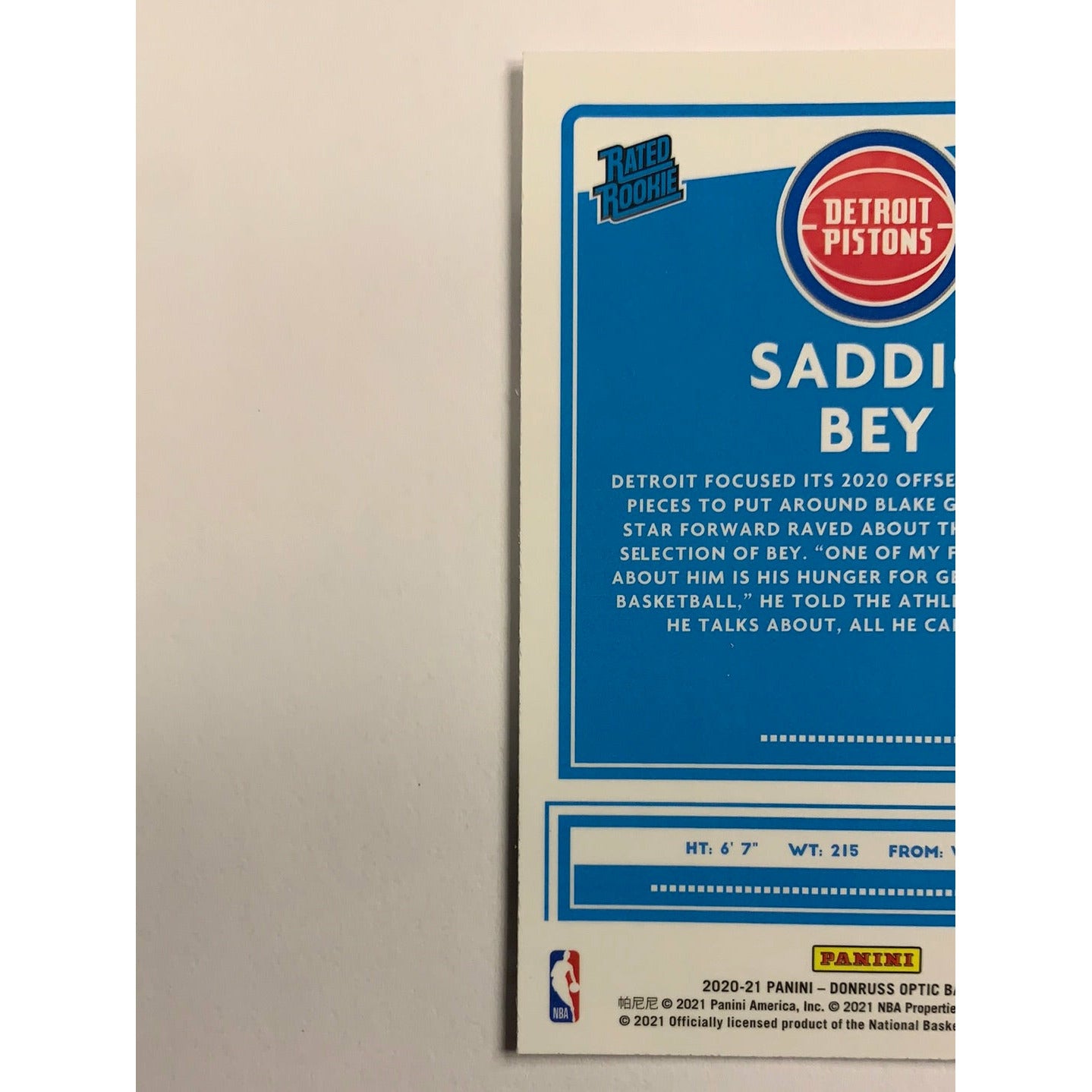 2020-21 Donruss Optic Saddiq Bey Rated Rookie | Local Legends Cards & Collectibles