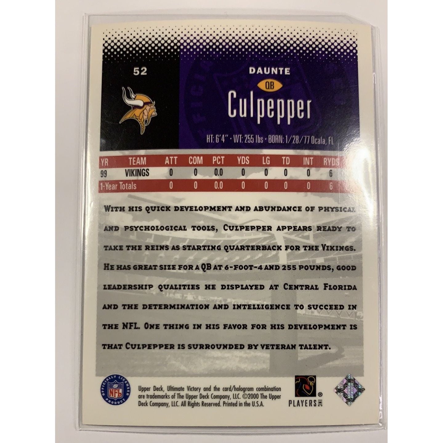 2000 Upper Deck Daunte Culpepper Base #52 Local Legends Cards & Collectibles