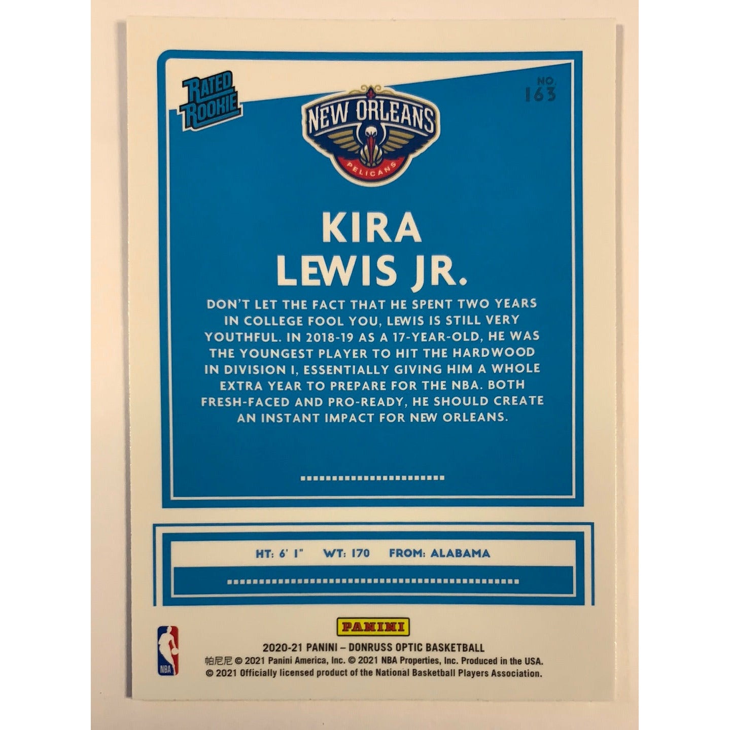 2020-21 Donruss Optic Kira Lewis Jr Rated Rookie