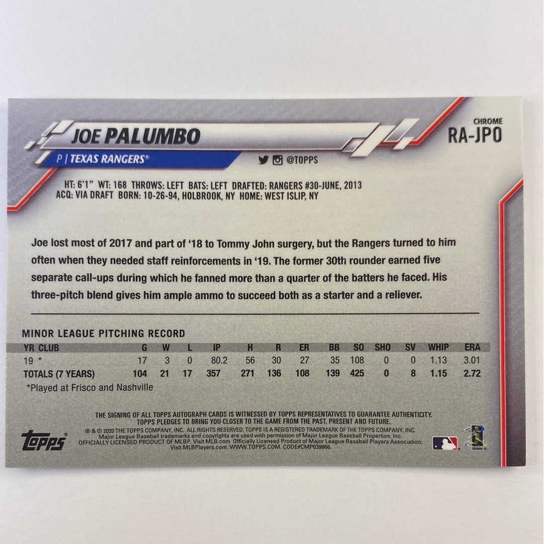 2020 Topps Chrome Joe Palumbo RC Auto | Local Legends Cards & Collectibles