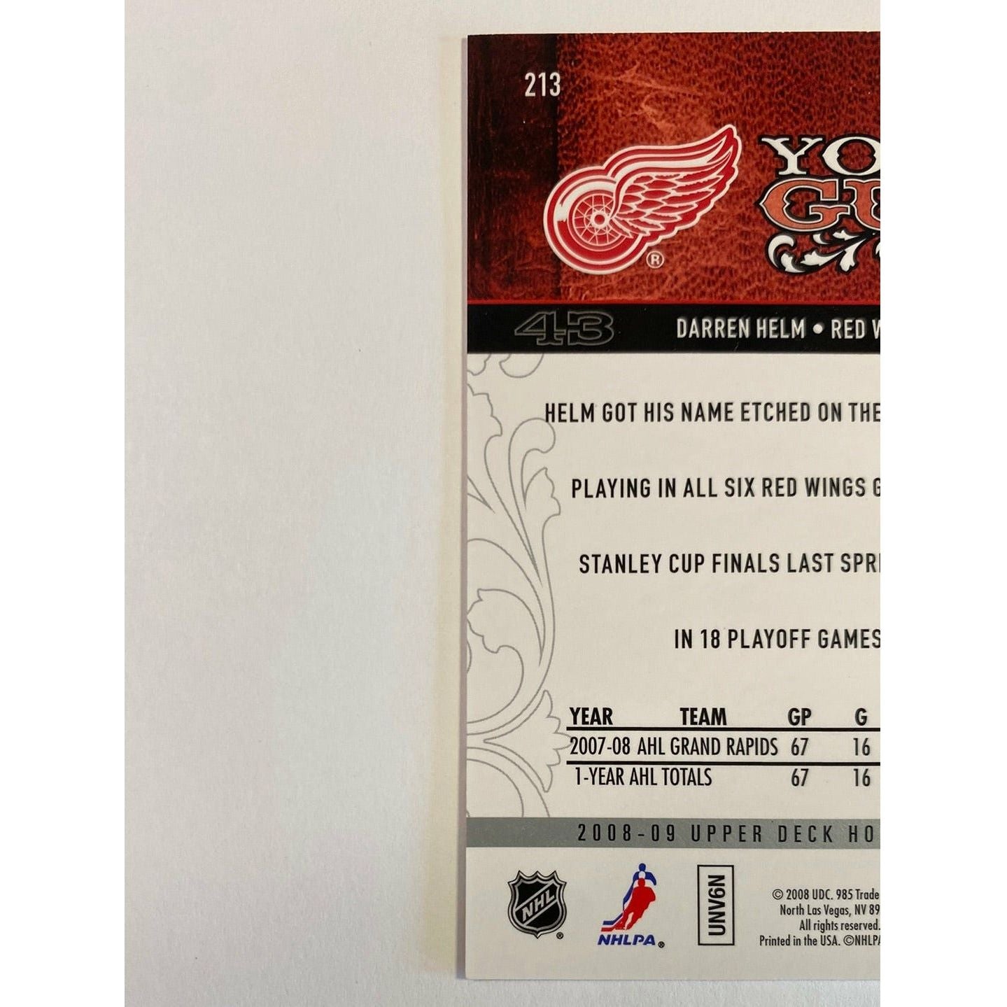 2008-09 Upper Deck Series 1 Darren Helm Young Guns | Local Legends Cards & Collectibles