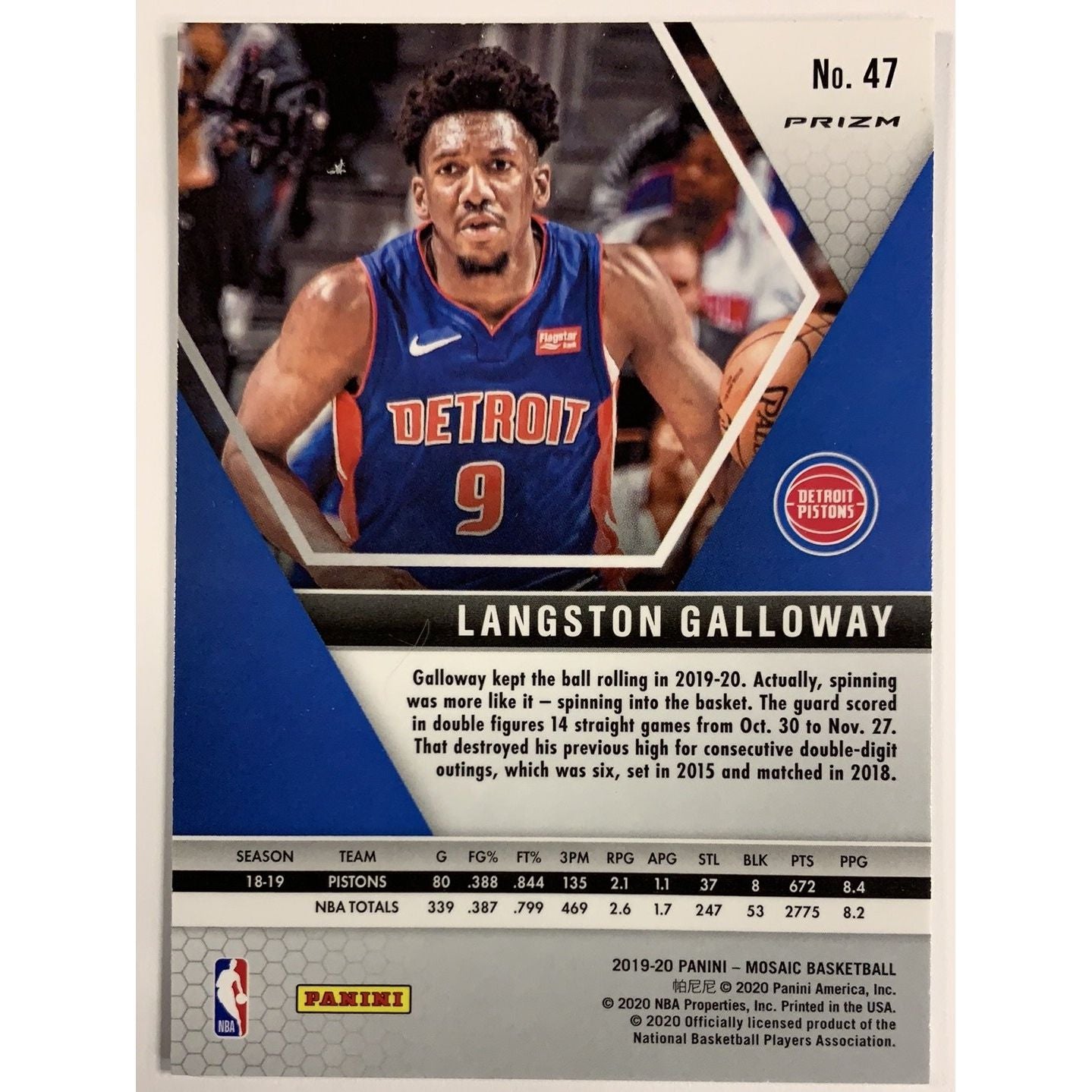 2019-20 Mosaic Langston Galloway Prizm | Local Legends Cards & Collectibles