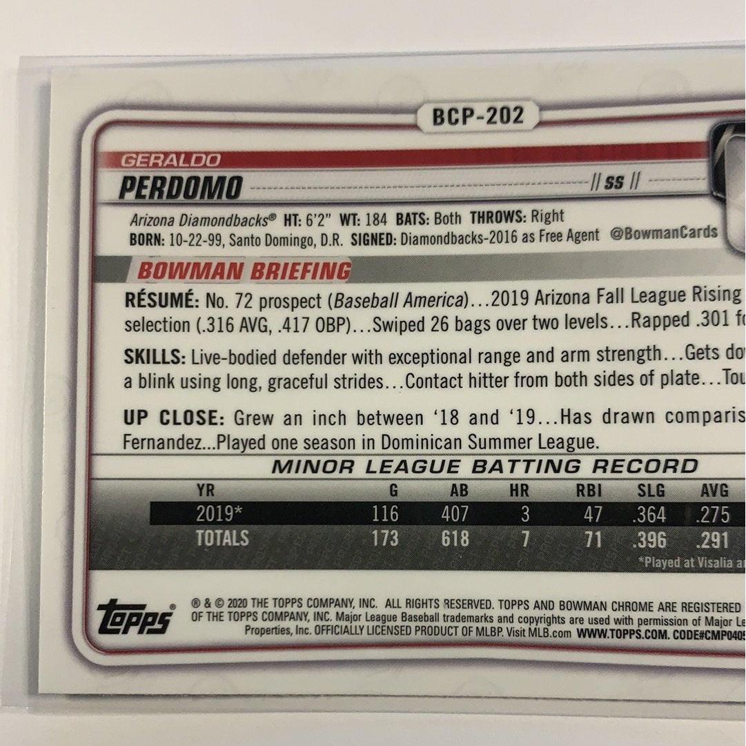 2020 Bowman Chrome Geraldo Perdomo Mojo Refractor | Local Legends Cards & Collectibles