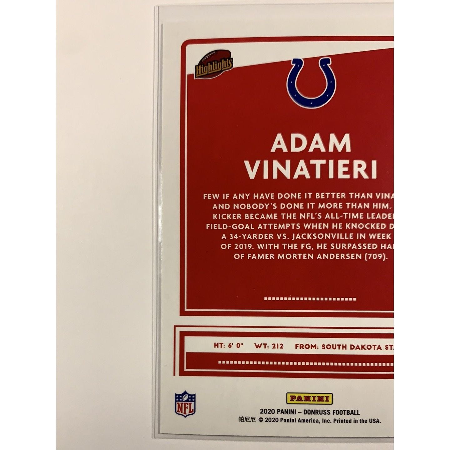 2020 Donruss Adam Vinatieri Highlights Local Legends Cards & Collectibles