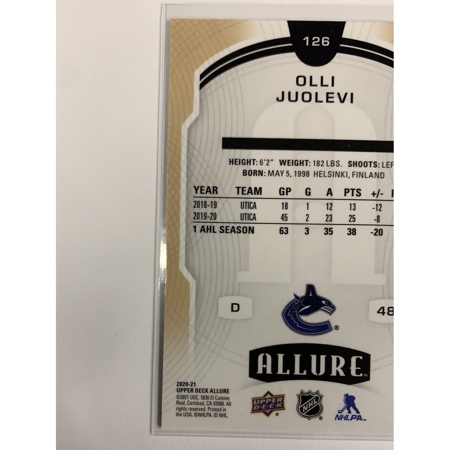 2020-21 Allure Olli Juolevi Rookie Card Local Legends Cards & Collectibles